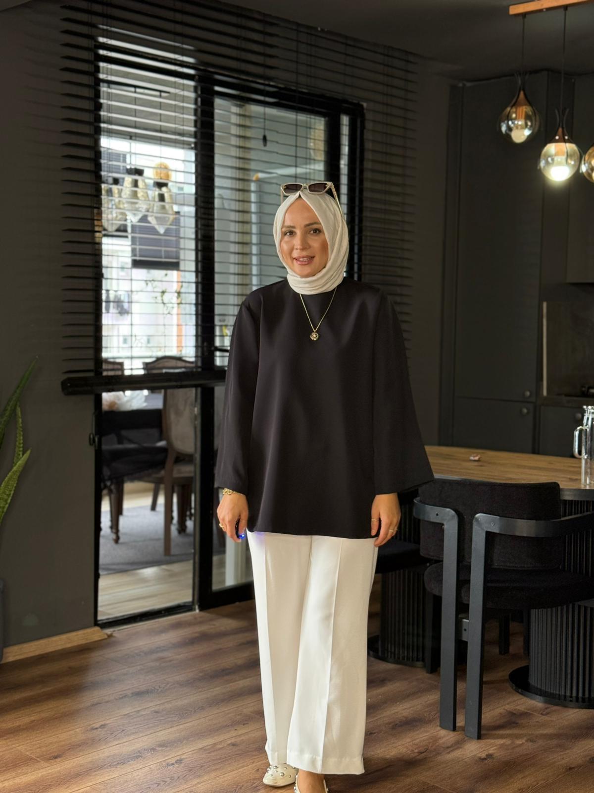 24338 BELDEN BAĞLAMALI TUNİK SİYAH 