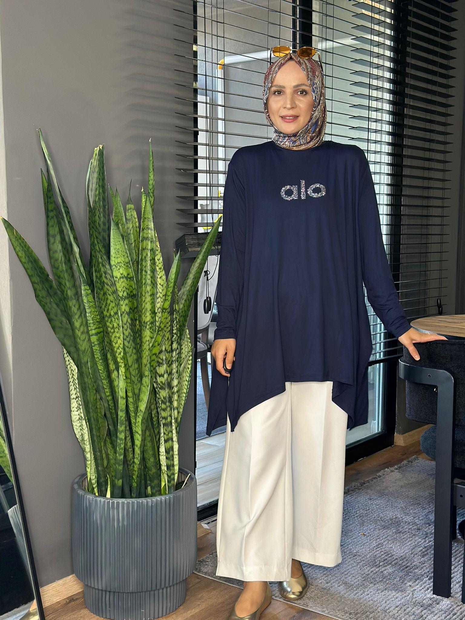 24341 TAŞLI ALO TUNİK LACİVERT STANDART