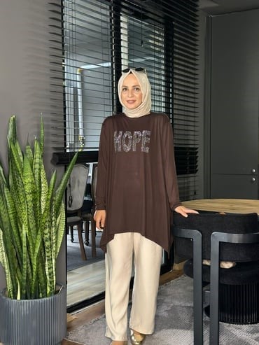 24342 TAŞLI HOPE TUNİK KAHVERENGİ 