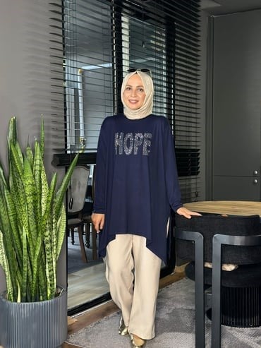 24342 TAŞLI HOPE TUNİK LACİVERT