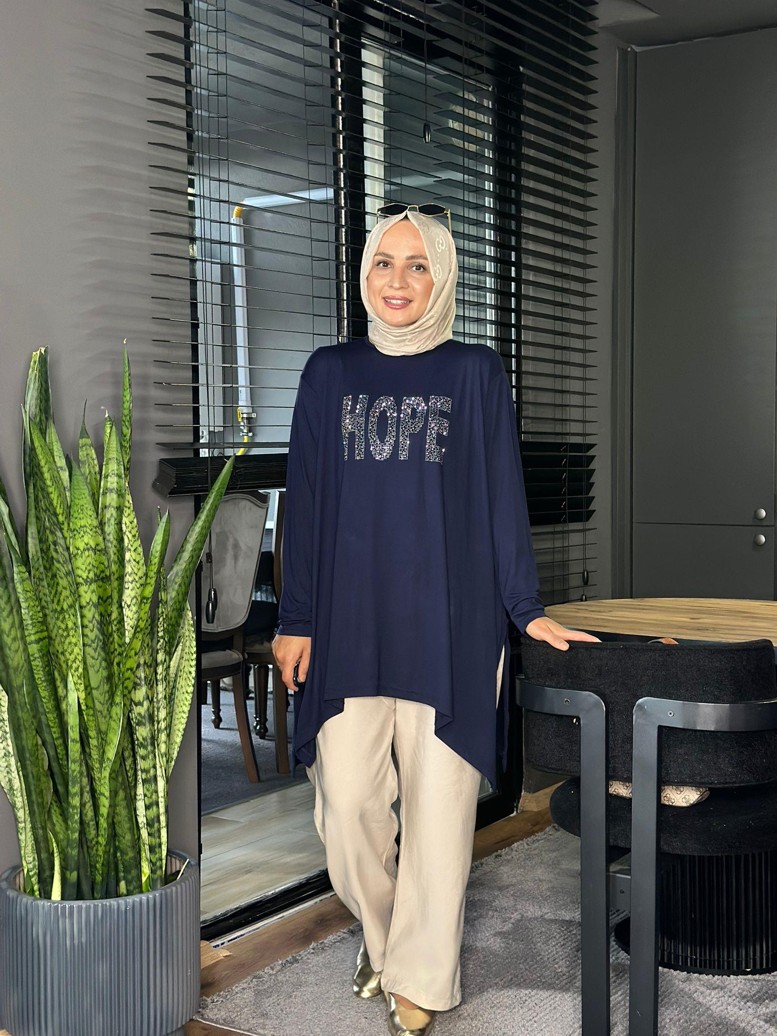 24342 TAŞLI HOPE TUNİK LACİVERT STANDART 