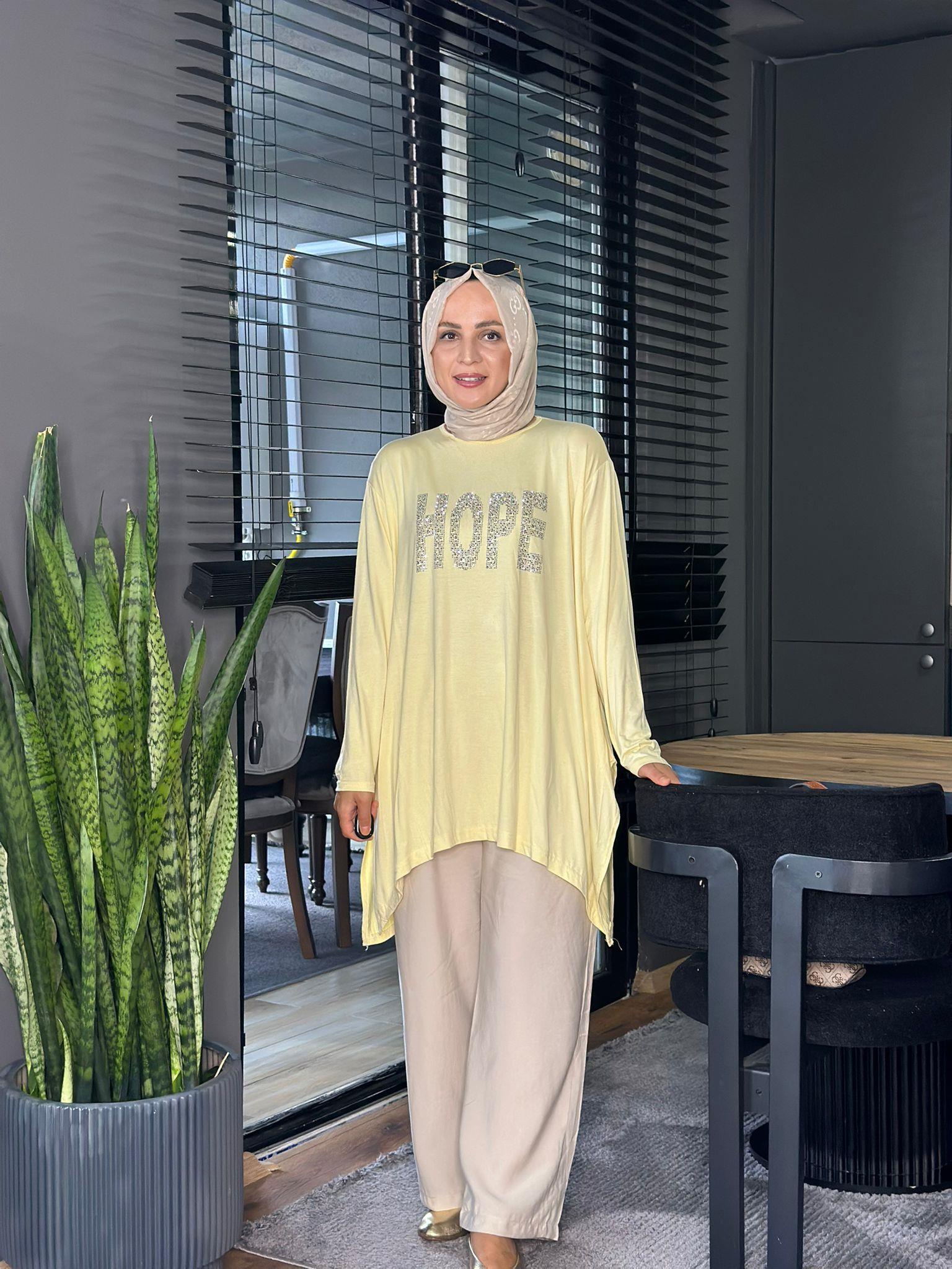 24342 TAŞLI HOPE TUNİK SARI STANDART 