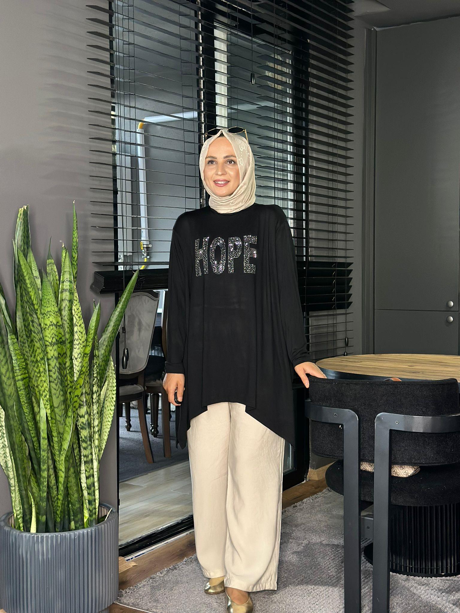 24342 TAŞLI HOPE TUNİK SİYAH STANDART 