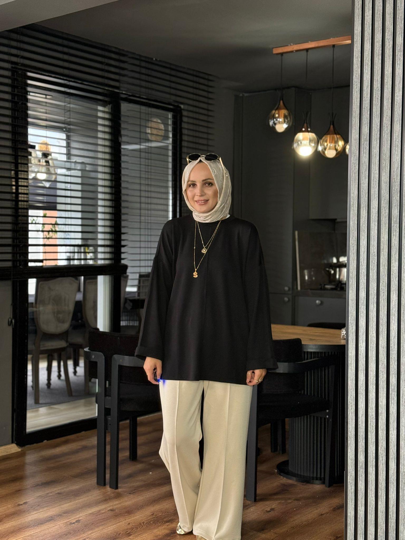 24357 FİTİLLİ SİYAH TUNİK 