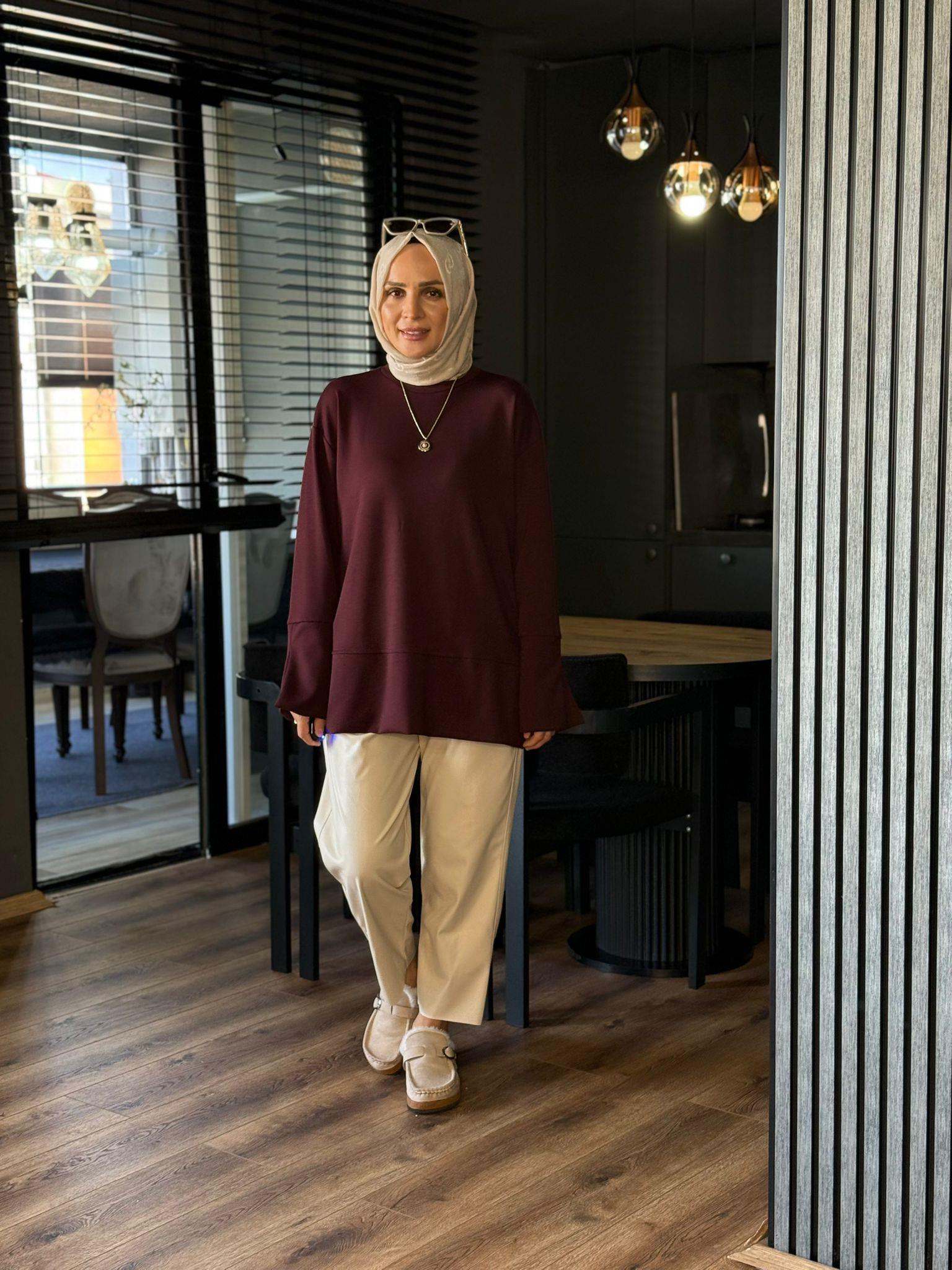 24371 KOL DETAY TUNİK BORDO S-M 