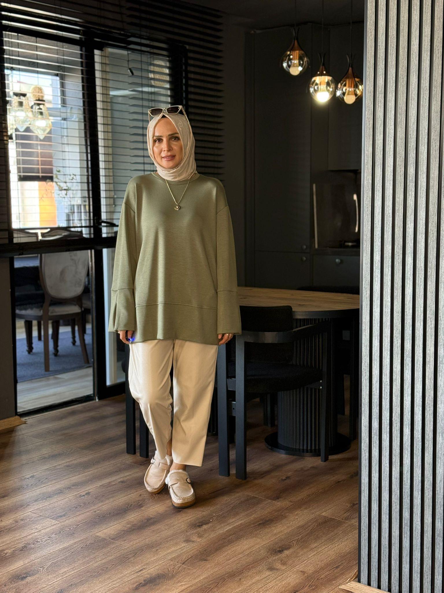 24371 KOL DETAY TUNİK YEŞİL S-M 