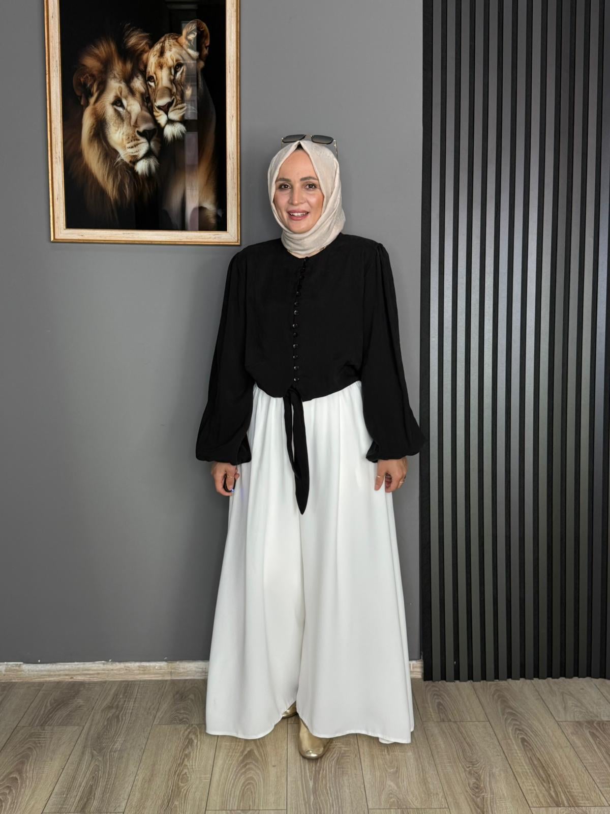 24399 BEL BÜZGÜ DETAY GÖMLEK SİYAH  