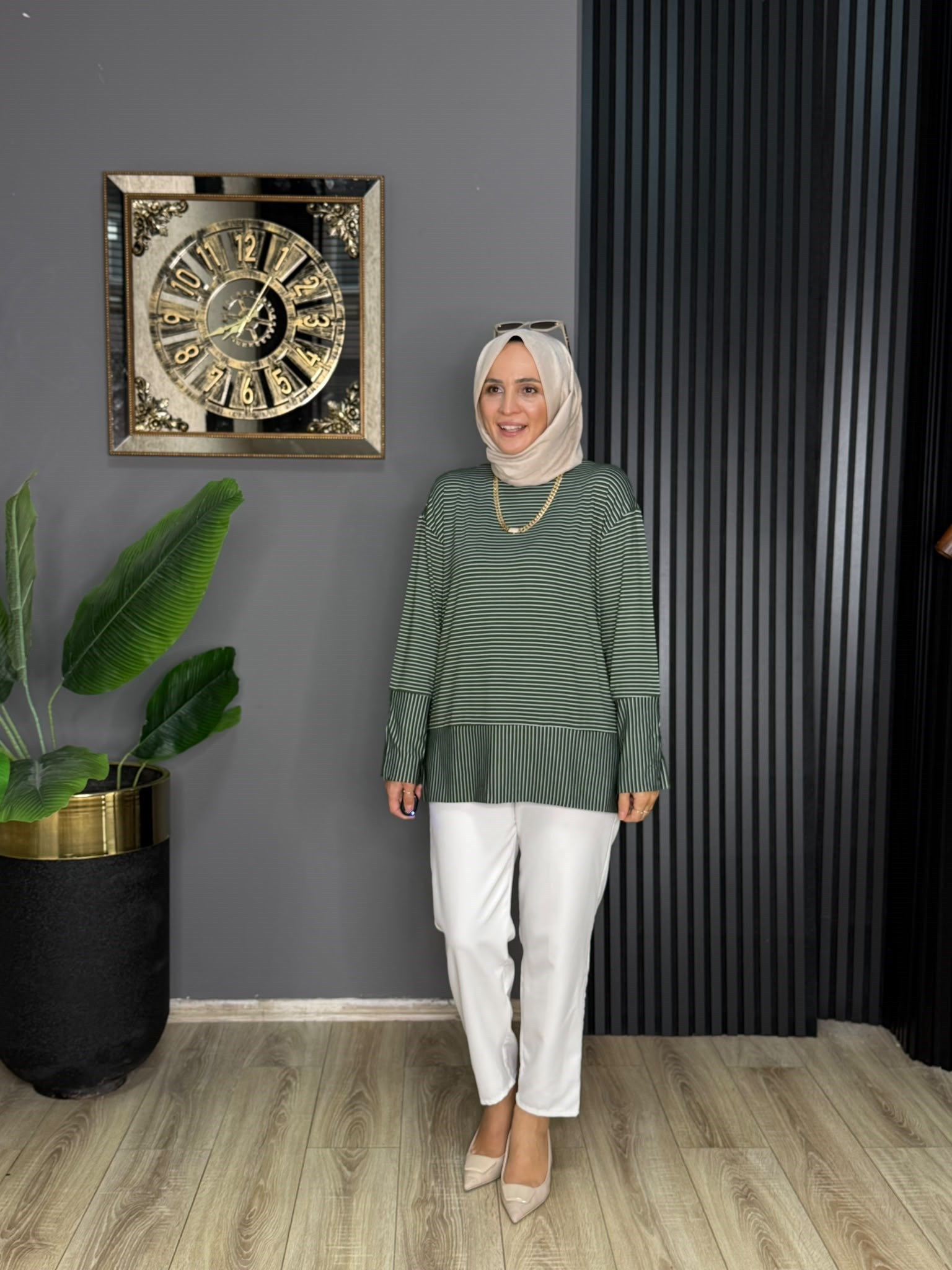 24438 NEVA ÇİZGİLİ TUNİK YEŞİL 