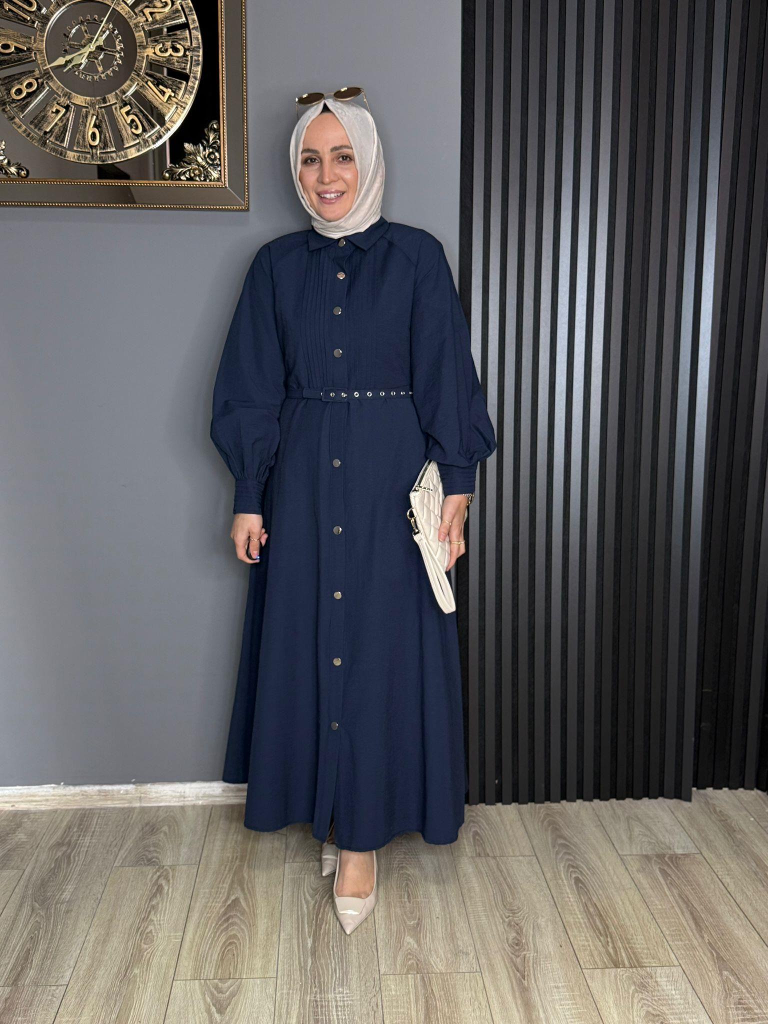 2502 DÜĞMELİ ELBİSE LACİVERT 