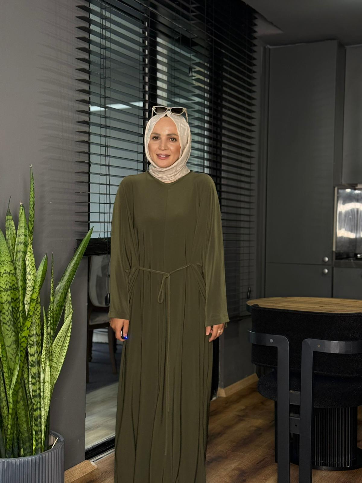 25117 İPLİ SENDY KUMAŞ ELBİSE  HAKİ STD 