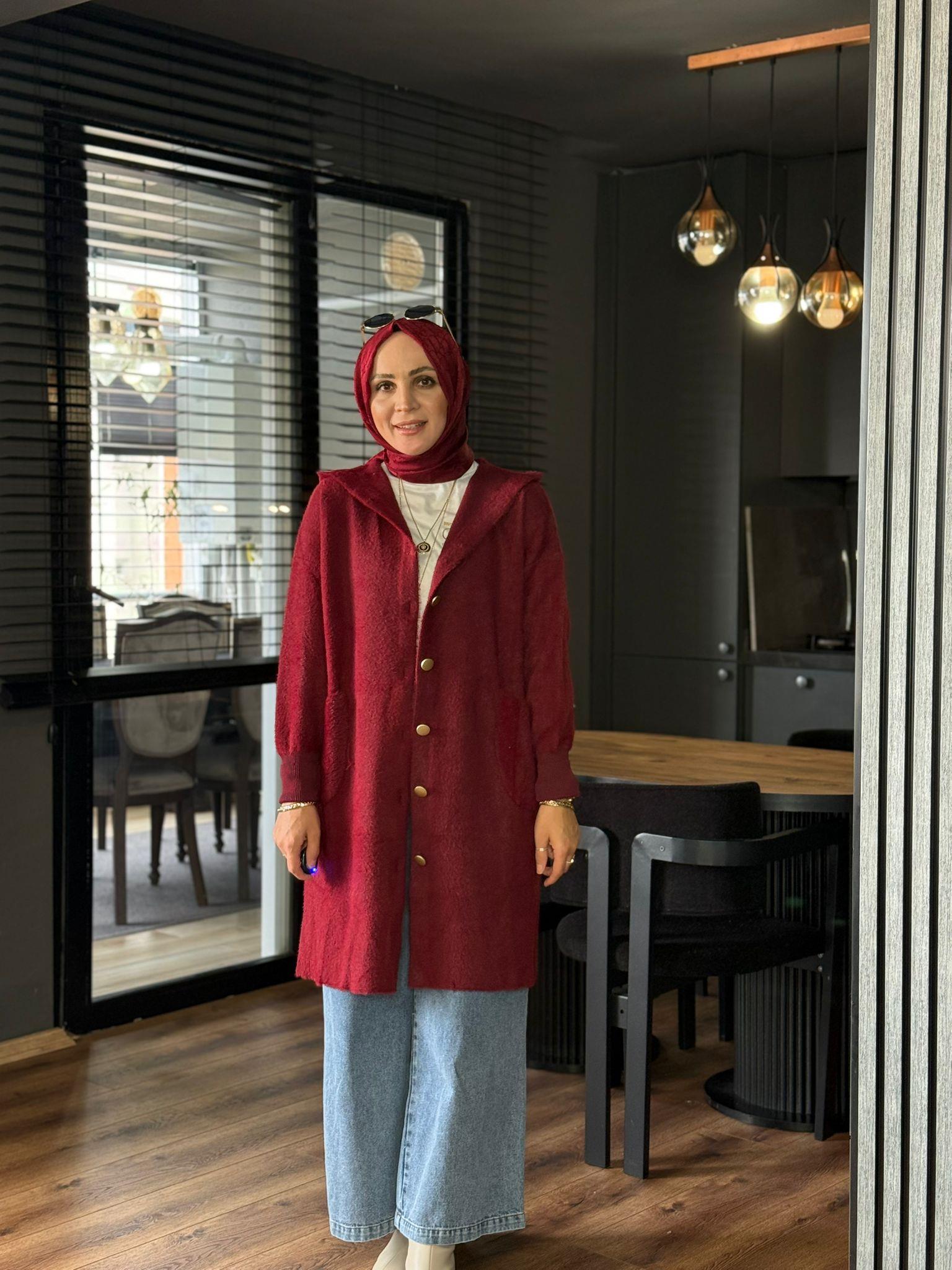 251424 ARA BOY KAPÜŞONLU YUMOŞ HIRKA BORDO 