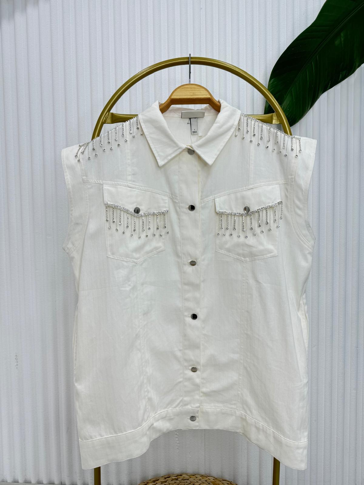 2564 SARKIT TAŞLI YELEK KREM 