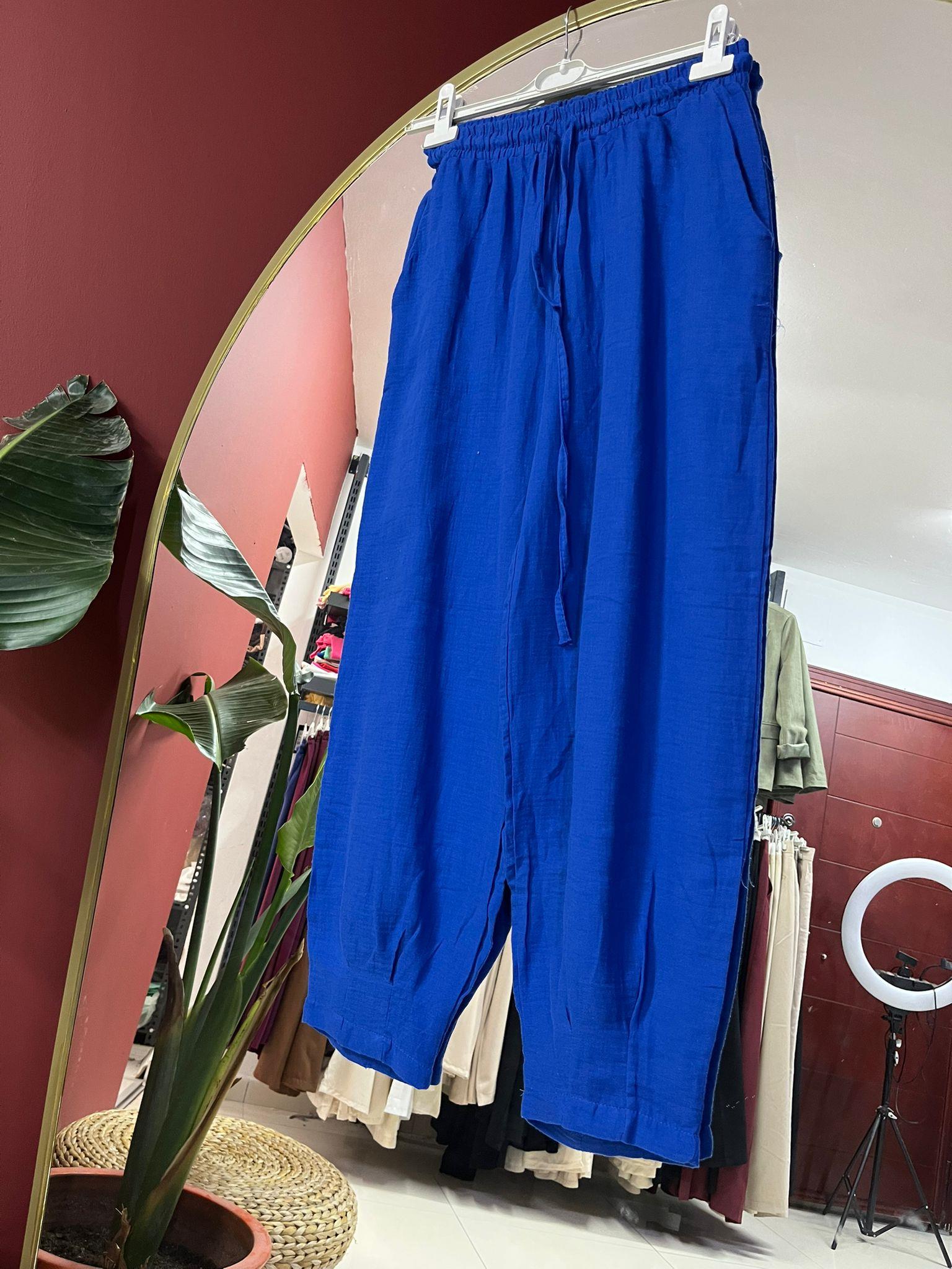 26009 KETEN HAVUÇ MODEL PANTOLON MAVİ 