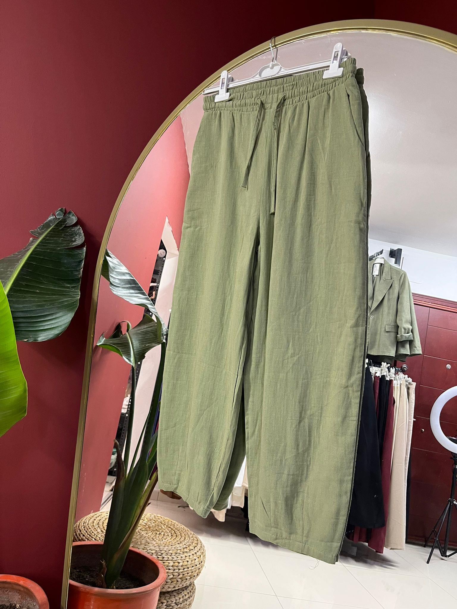 26009 KETEN HAVUÇ MODEL PANTOLON MİNT YEŞİLİ 