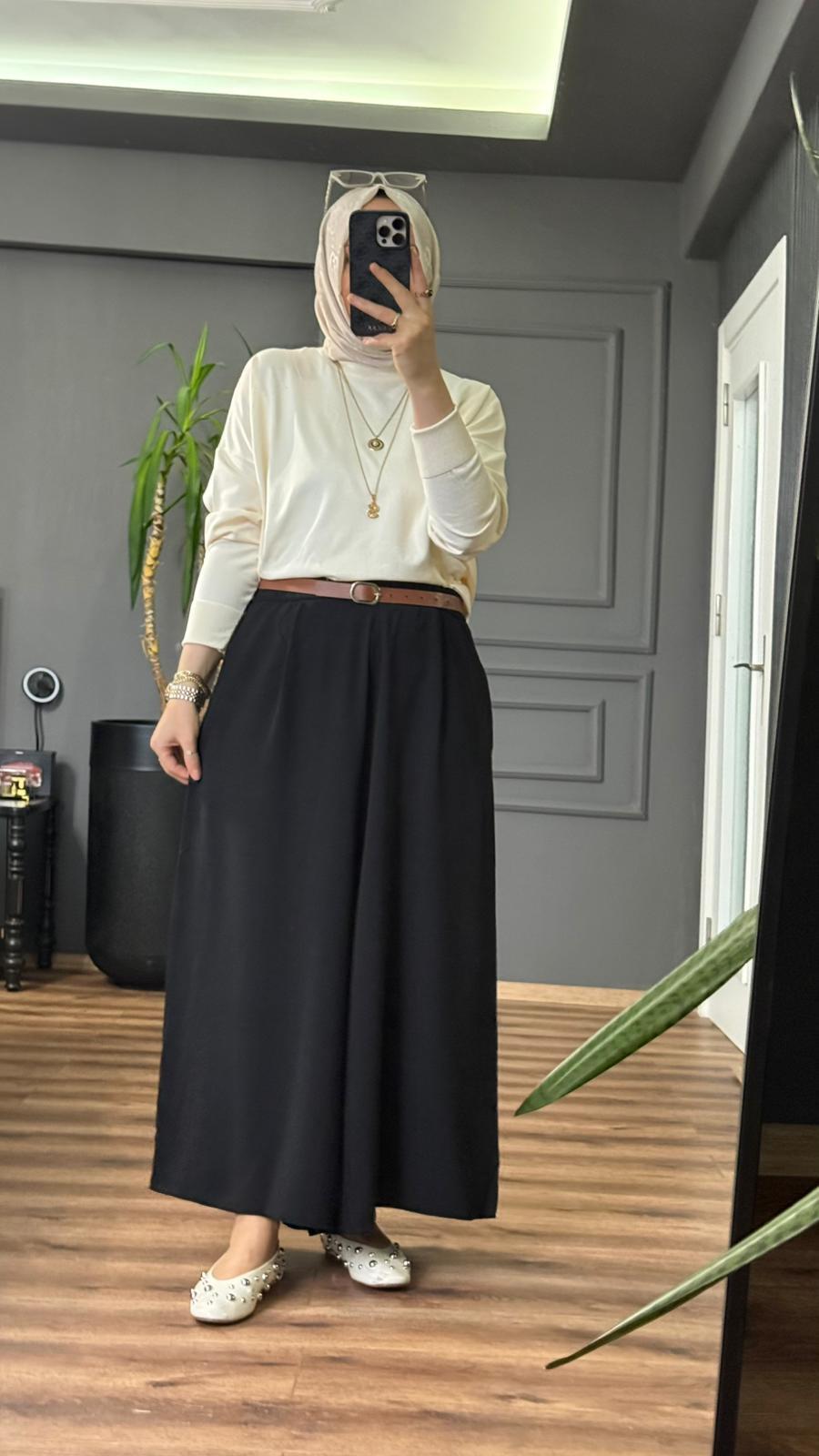 26081 KUMAŞ ETEK PANTOLON SİYAH  