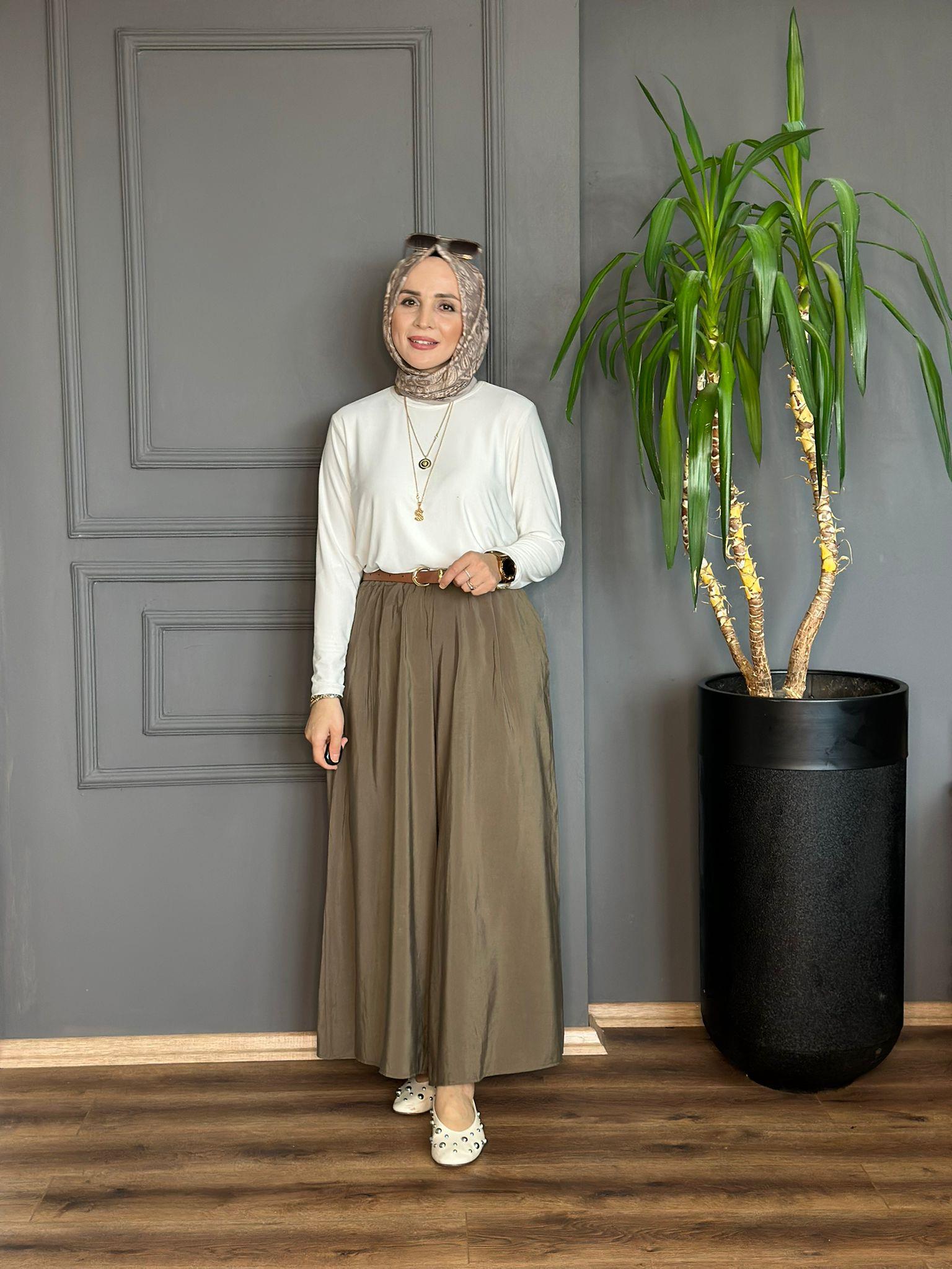 26083 TENSEL KUMAŞ ETEK PANTOLON MİNT YEŞİLİ
