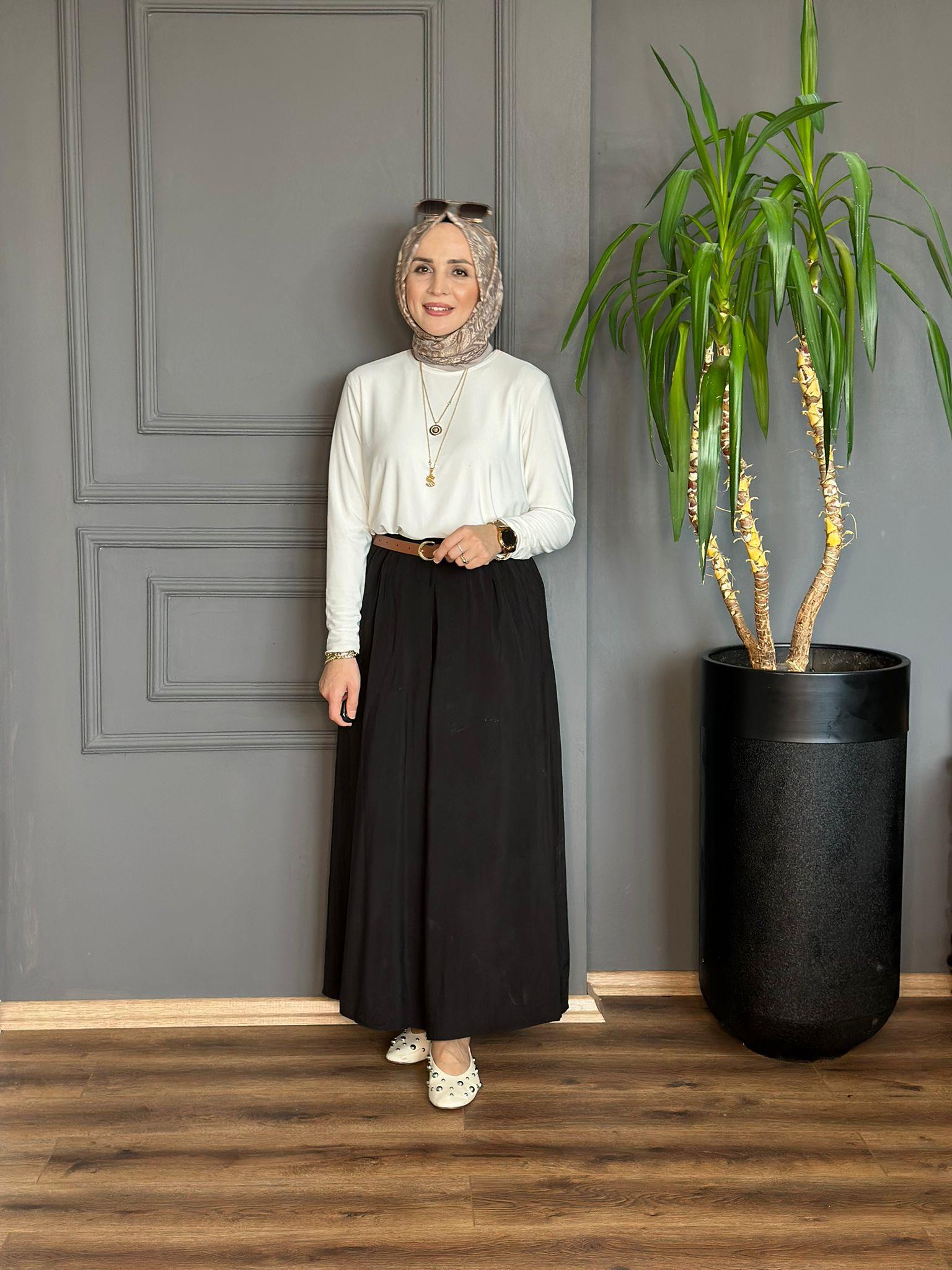 26083 TENSEL KUMAŞ ETEK PANTOLON SİYAH 