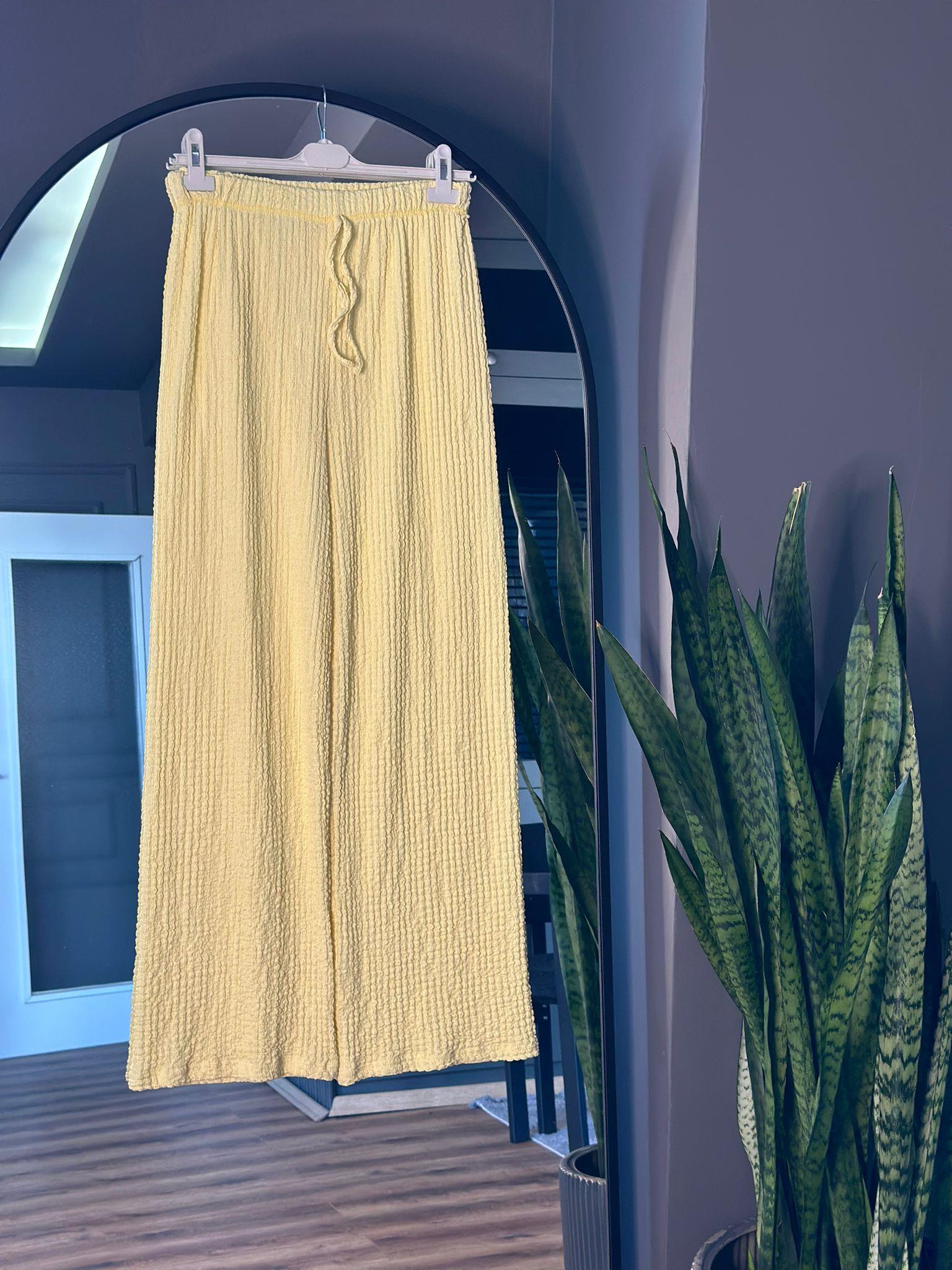 26094 BÜRÜMCÜK KUMAŞ PANTOLON SARI 