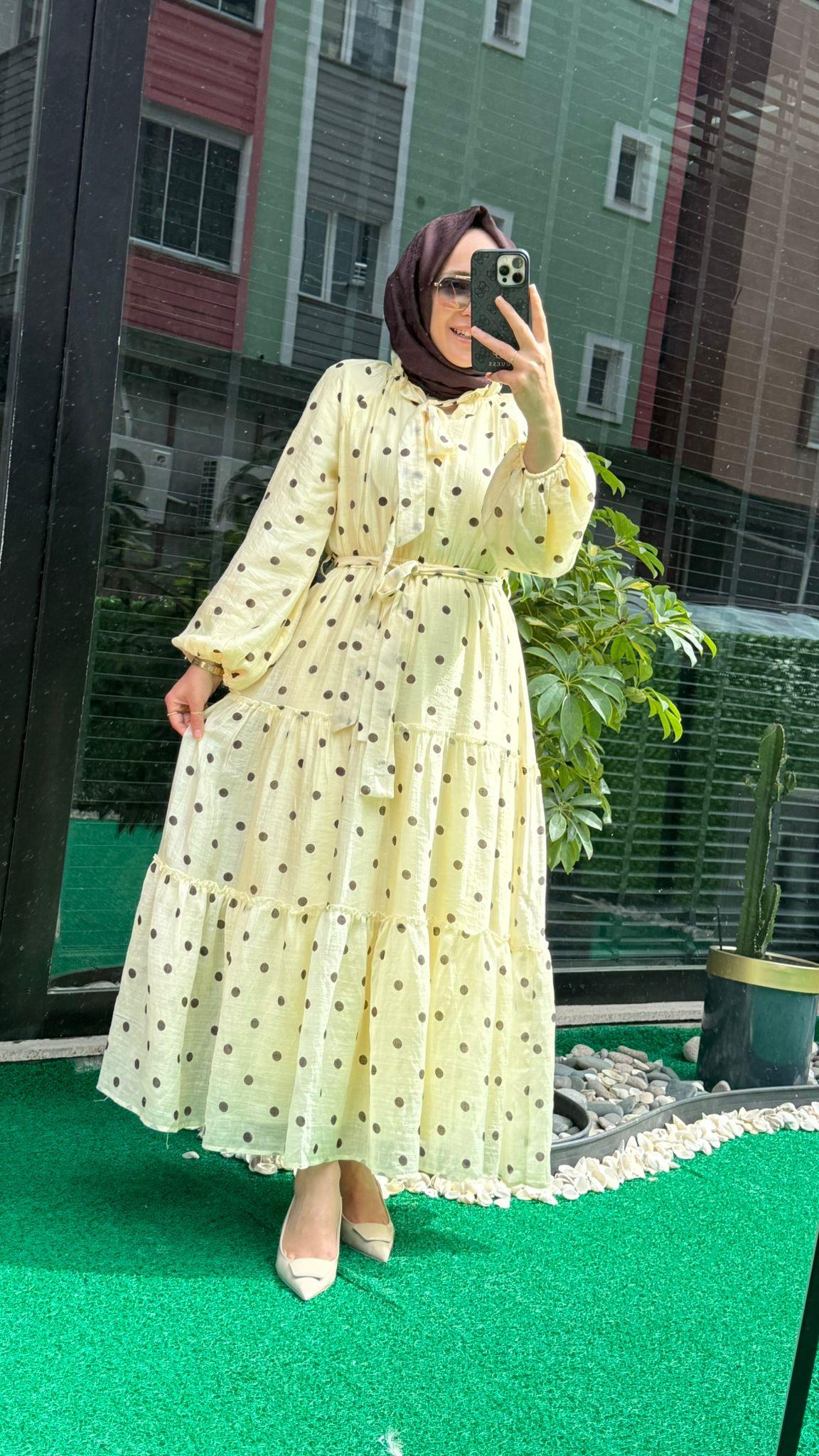 264965 PUANTİYE ELBİSE SARI 
