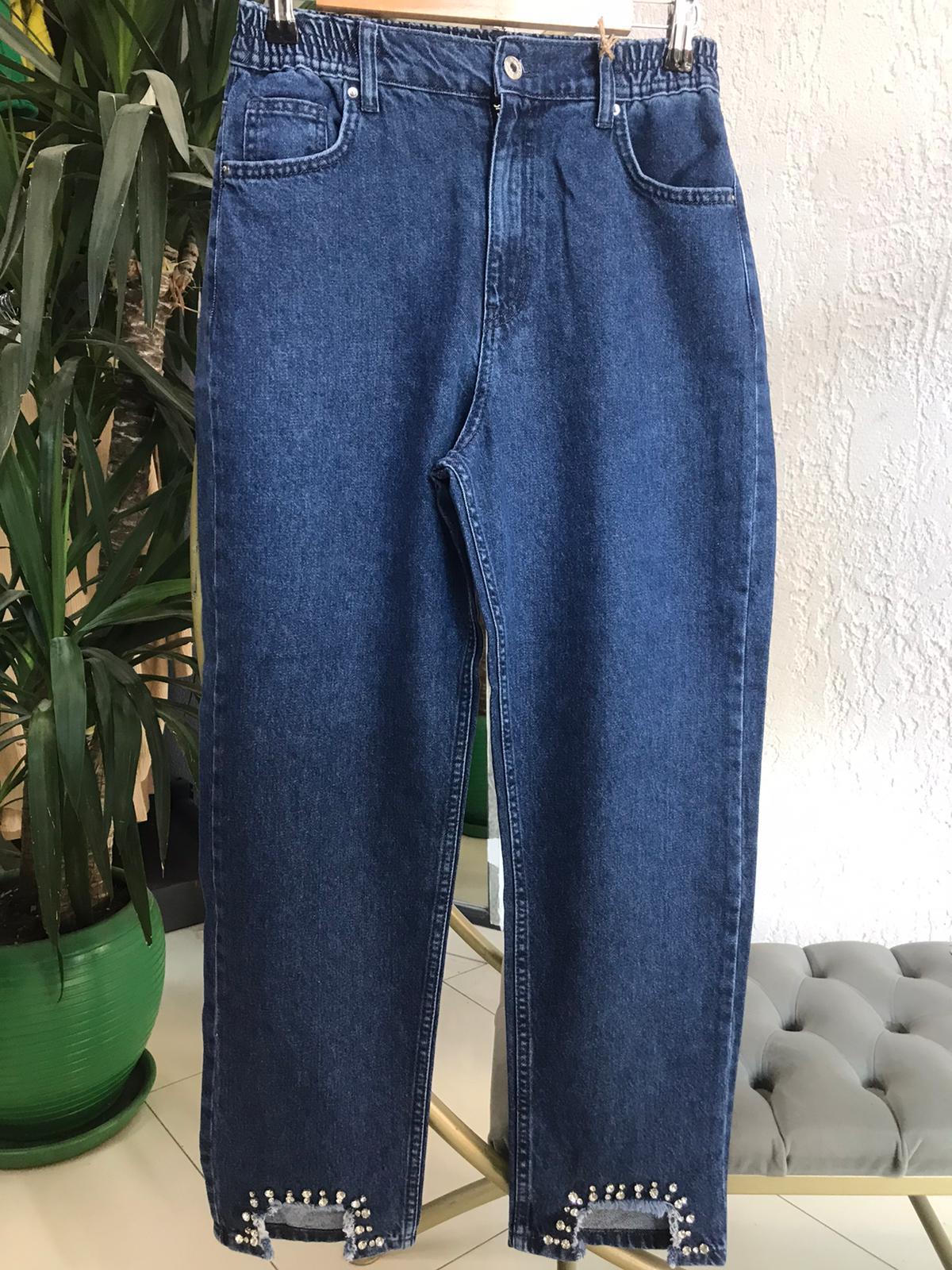 2743 TAŞ DETAY KOT PANTOLON KOYU MAVİ