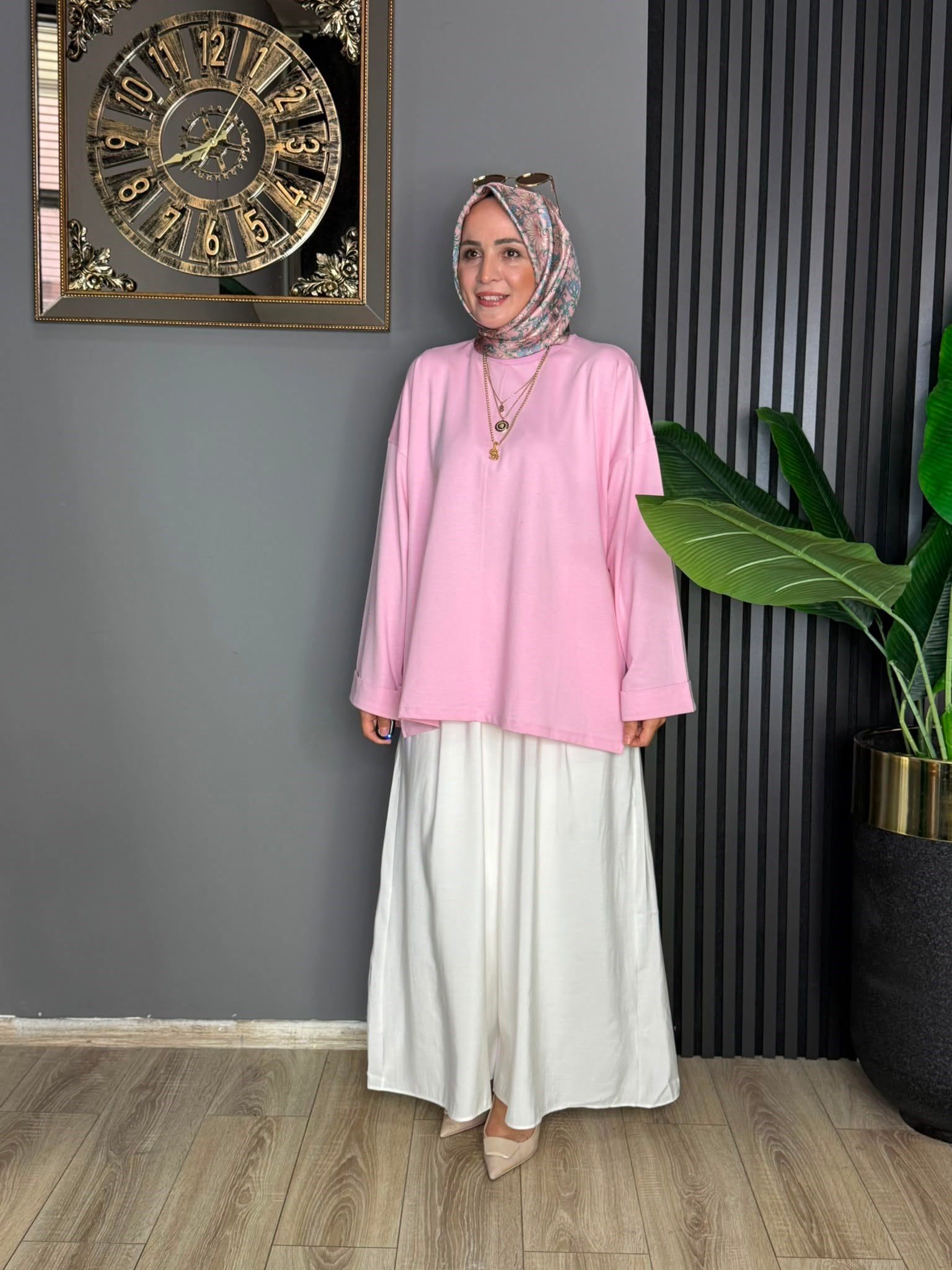 2755 DİKİŞ DETAY YIRTMAÇLI TUNİK PEMBE