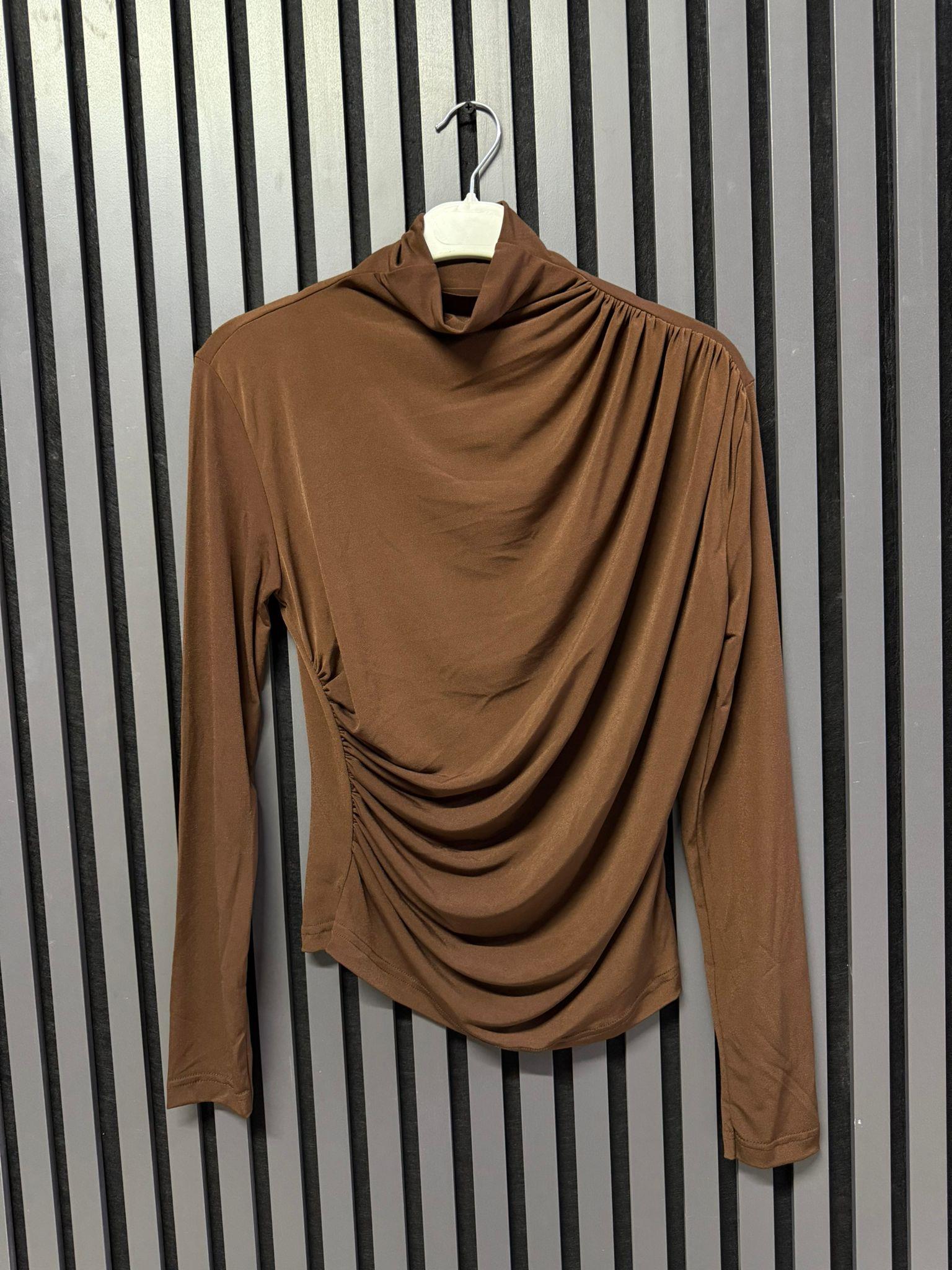29294 DRAPELİ BLUZ KAHVERENGİ 
