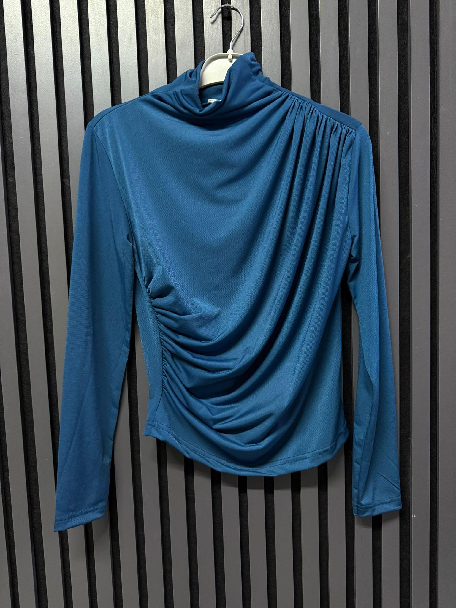 29294 DRAPELİ BLUZ MAVİ 