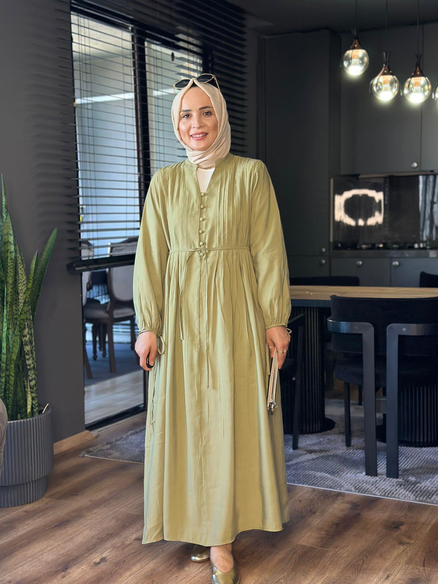 2980 PİLE DETAYLI HAKİ ELBİSE 