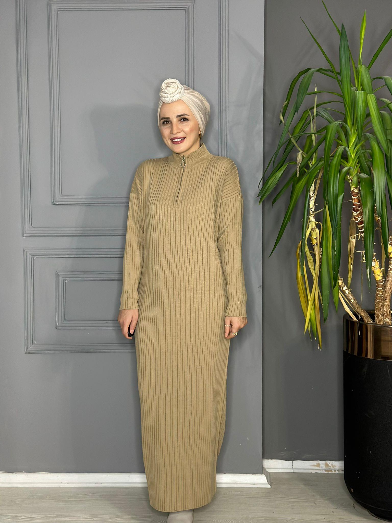 30233 YARI FERMUAR ELBİSE VİZON