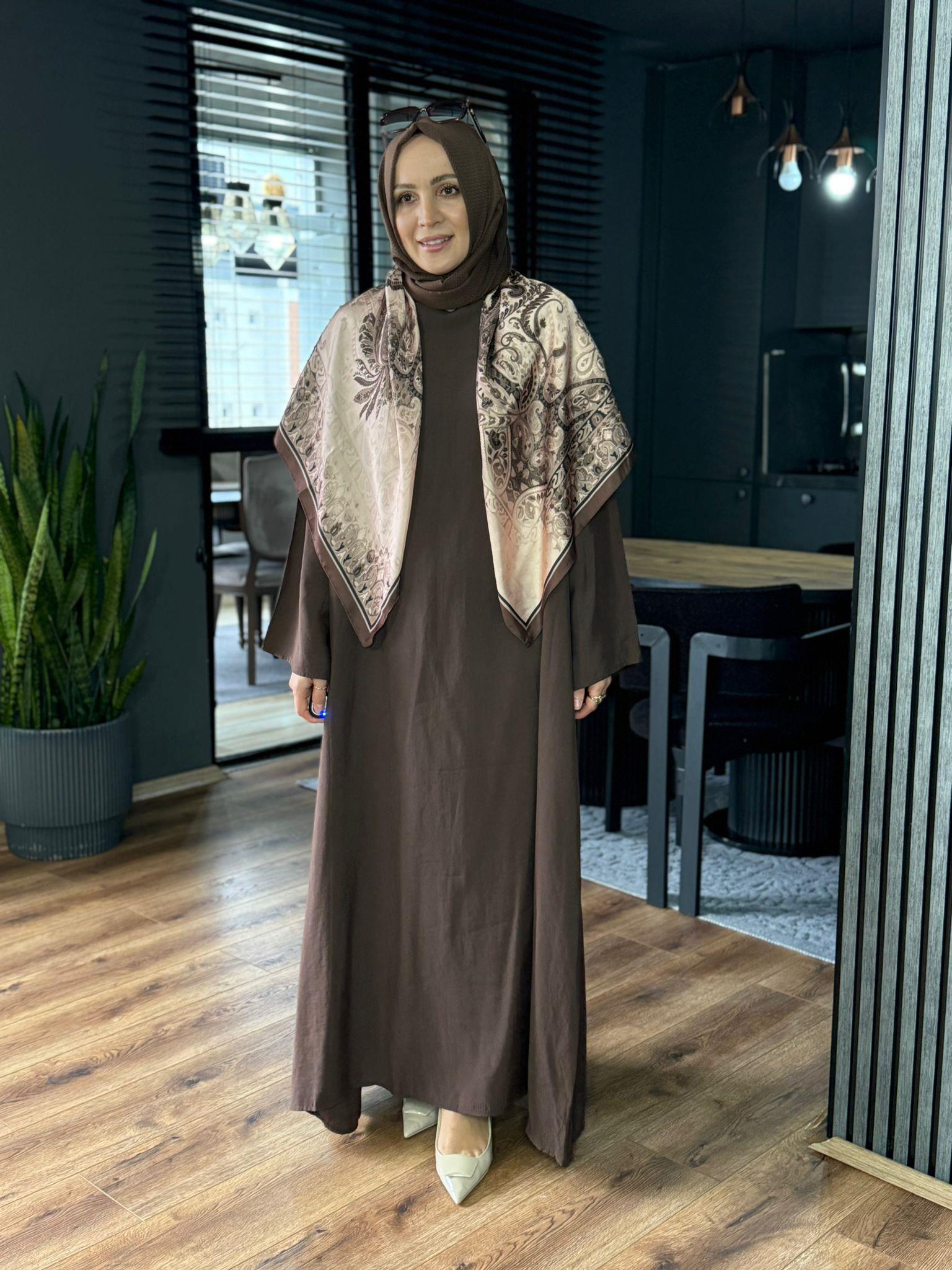 3091 MİHRAN ELBİSE KAHVERENGİ 
