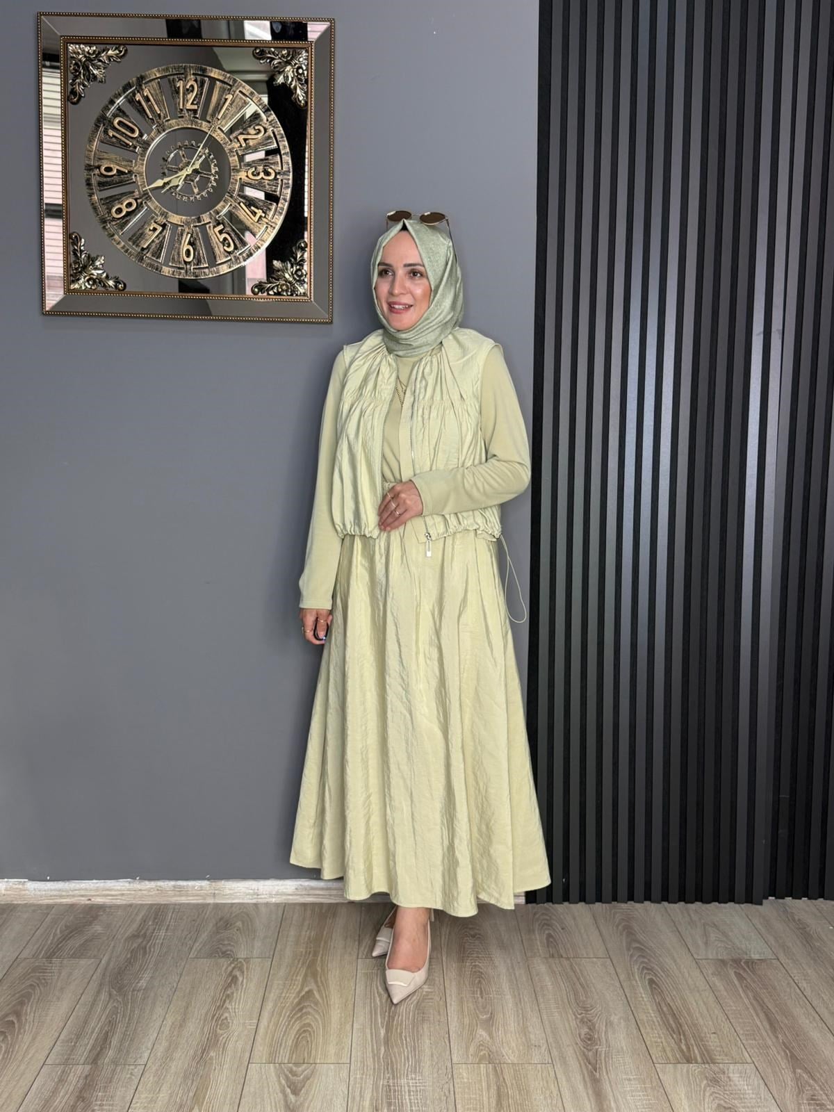 32509 YELEKLİ ELBİSE MİNT YEŞİLİ 