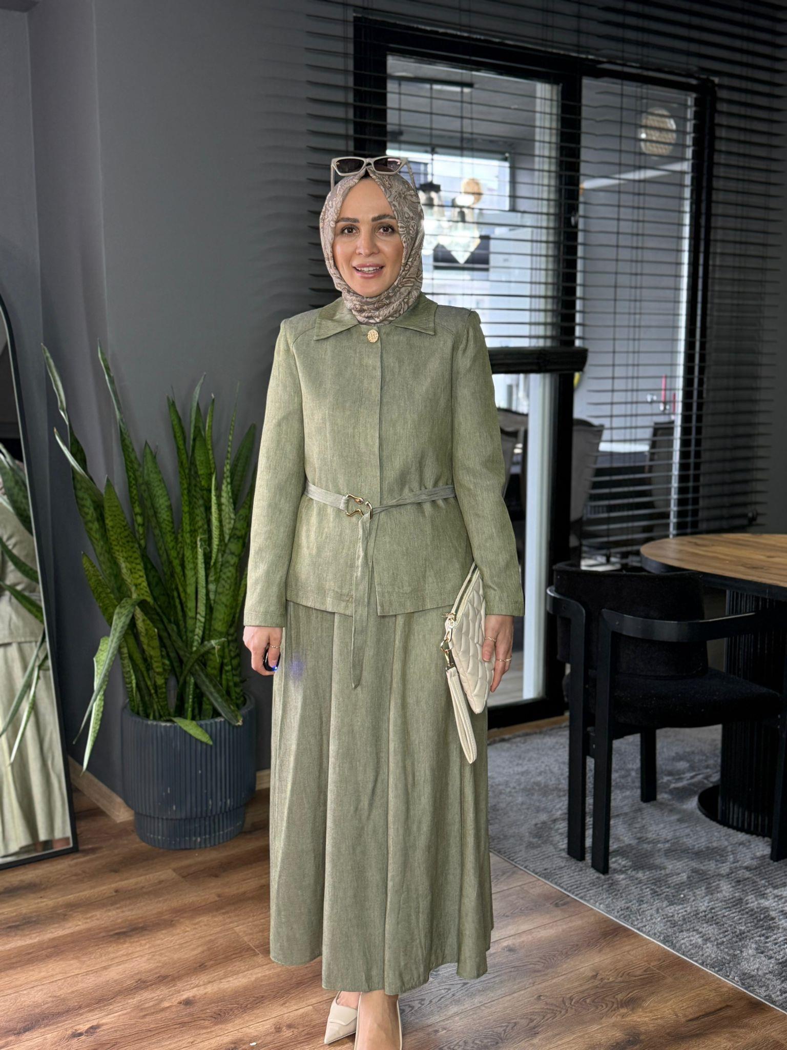 3912 KEMERLİ ETEK TAKIM YEŞİL 