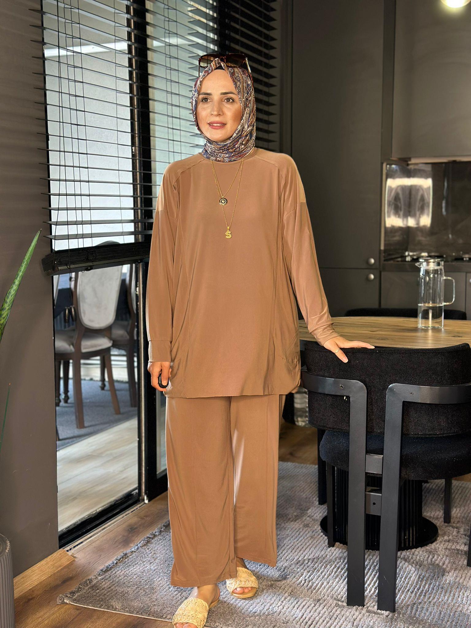 4002 CEPLİ SENDY KUMAŞ CAMEL TAKIM 