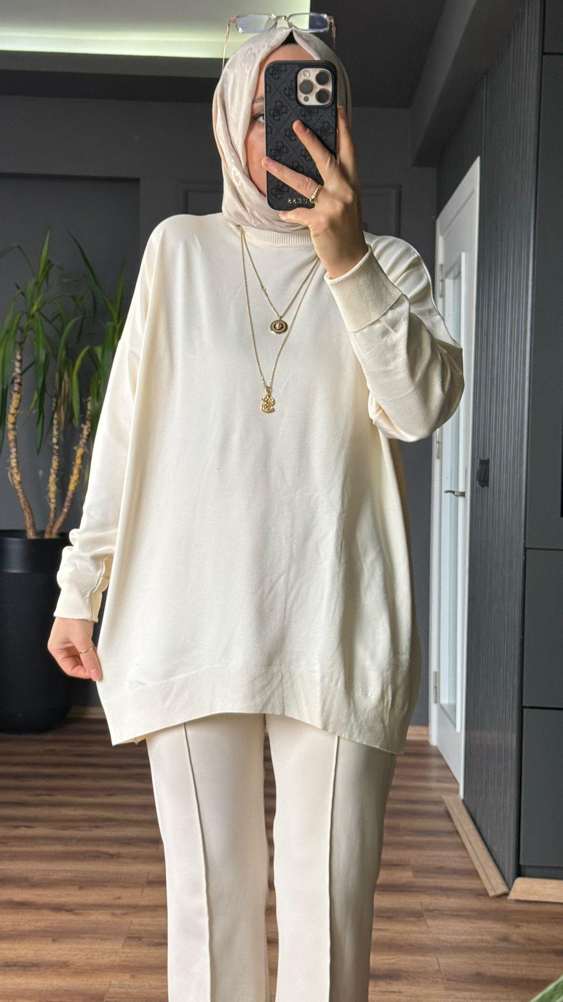 40408 MERSERİZE TUNİK  KREM 