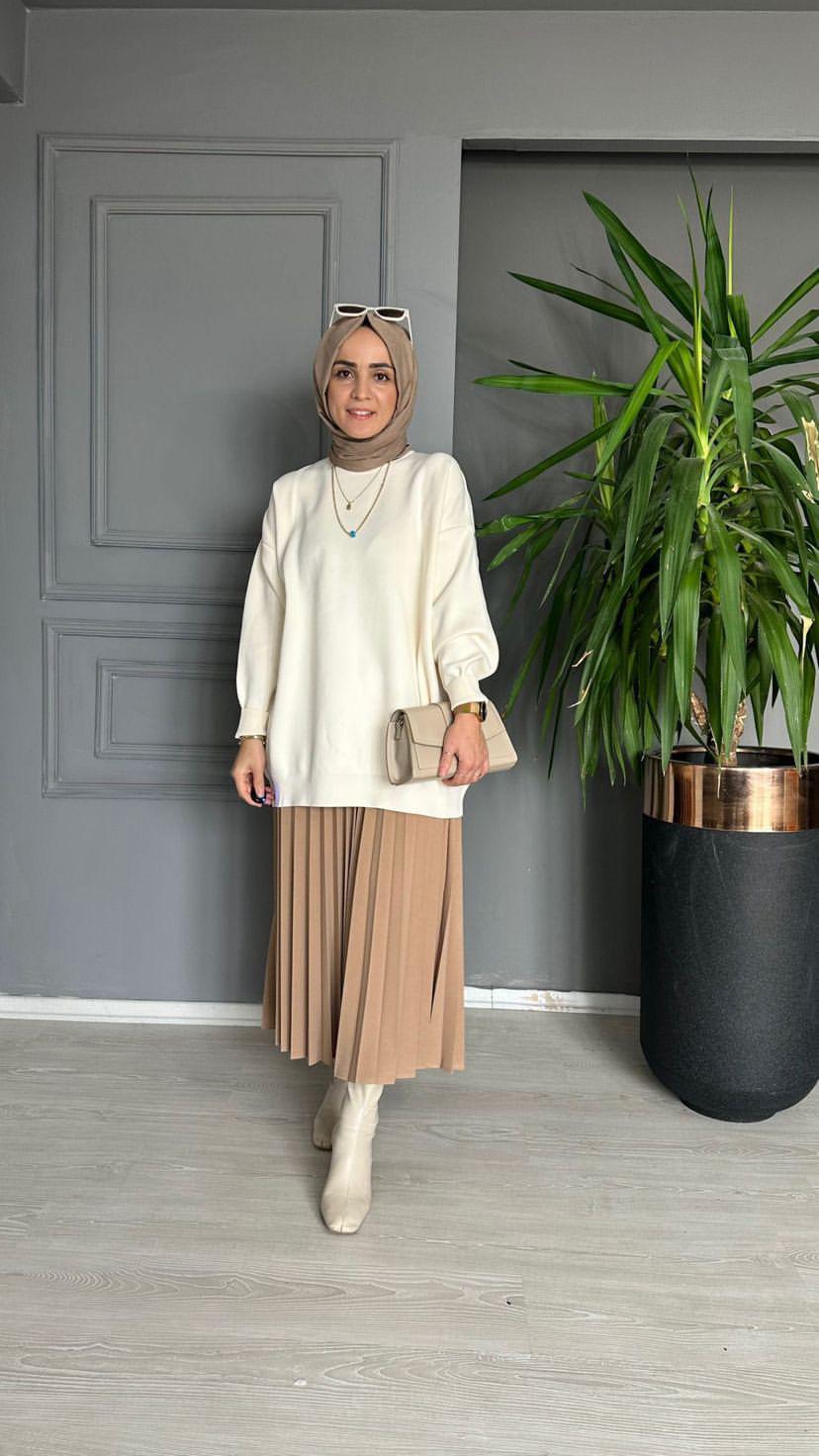 40470 OVERSİZE TRİKO  BEJ