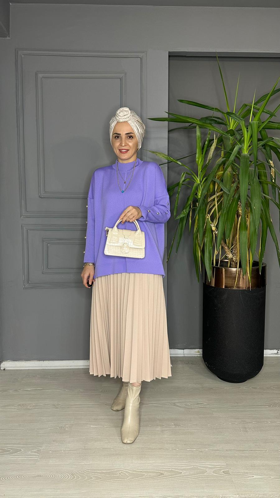 40689 DÜĞMELİ ÇELİK ÖRME TRİKO LİLA 