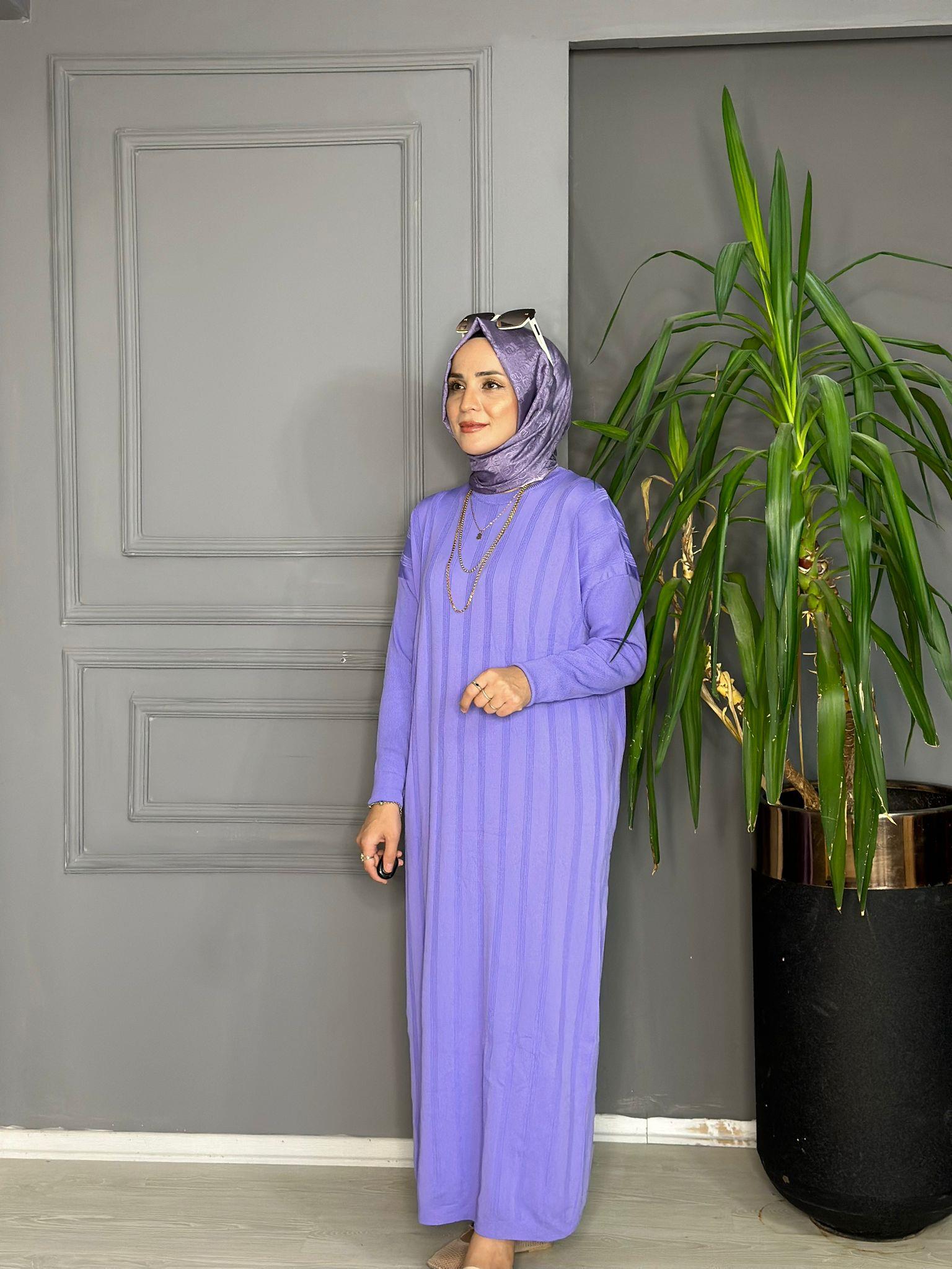 40730 MERSERİZE TRİKO ELBİSE LİLA