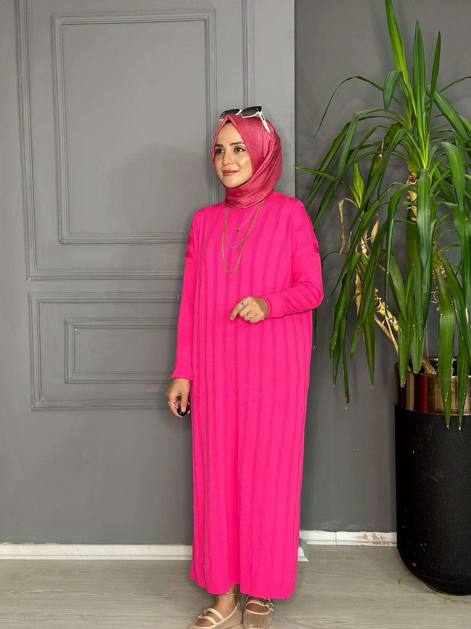 40730 MERSERİZE TRİKO ELBİSE PEMBE