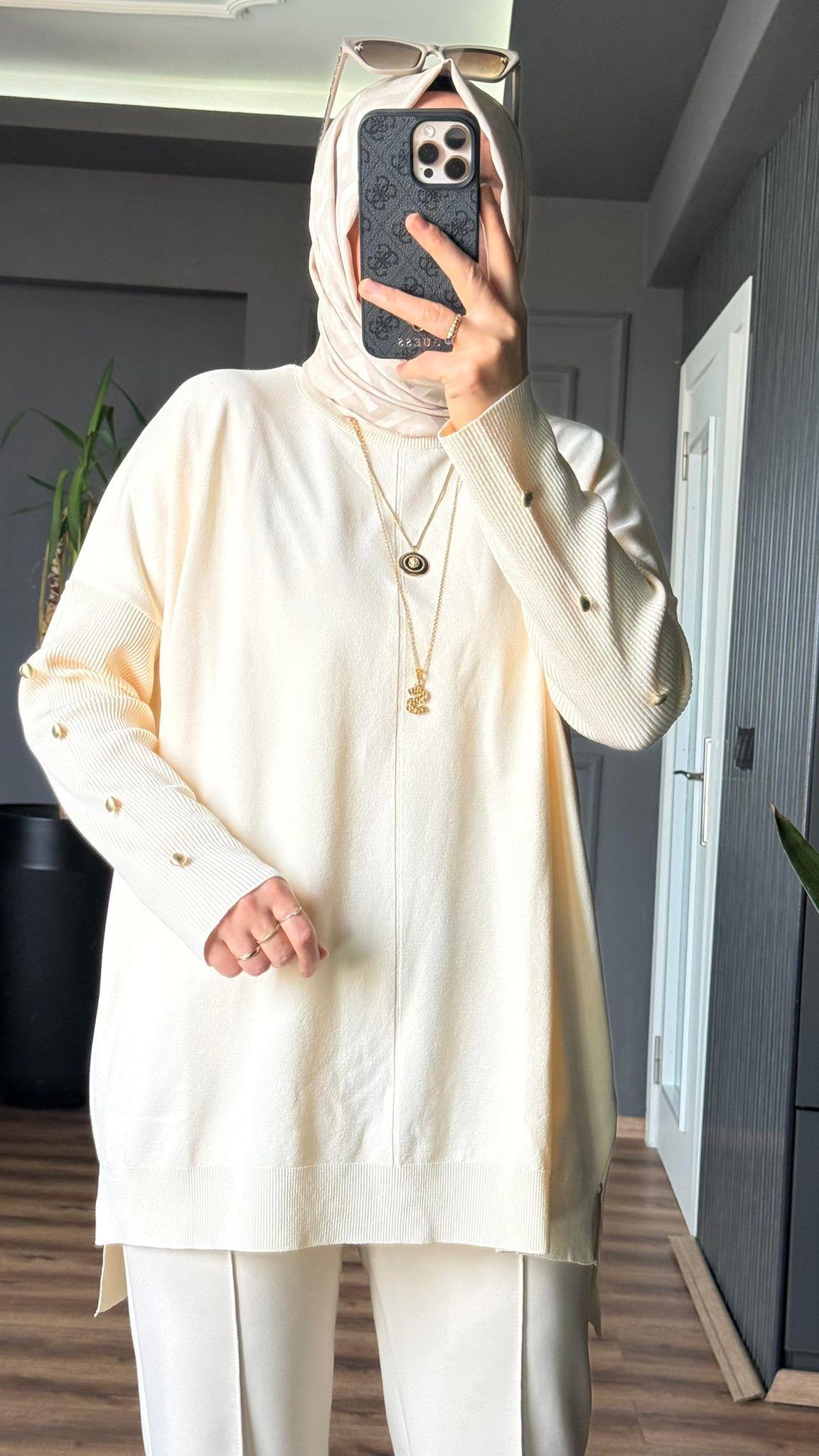 40741 KOL DÜĞME DETAY MERSERİZE EKRU 