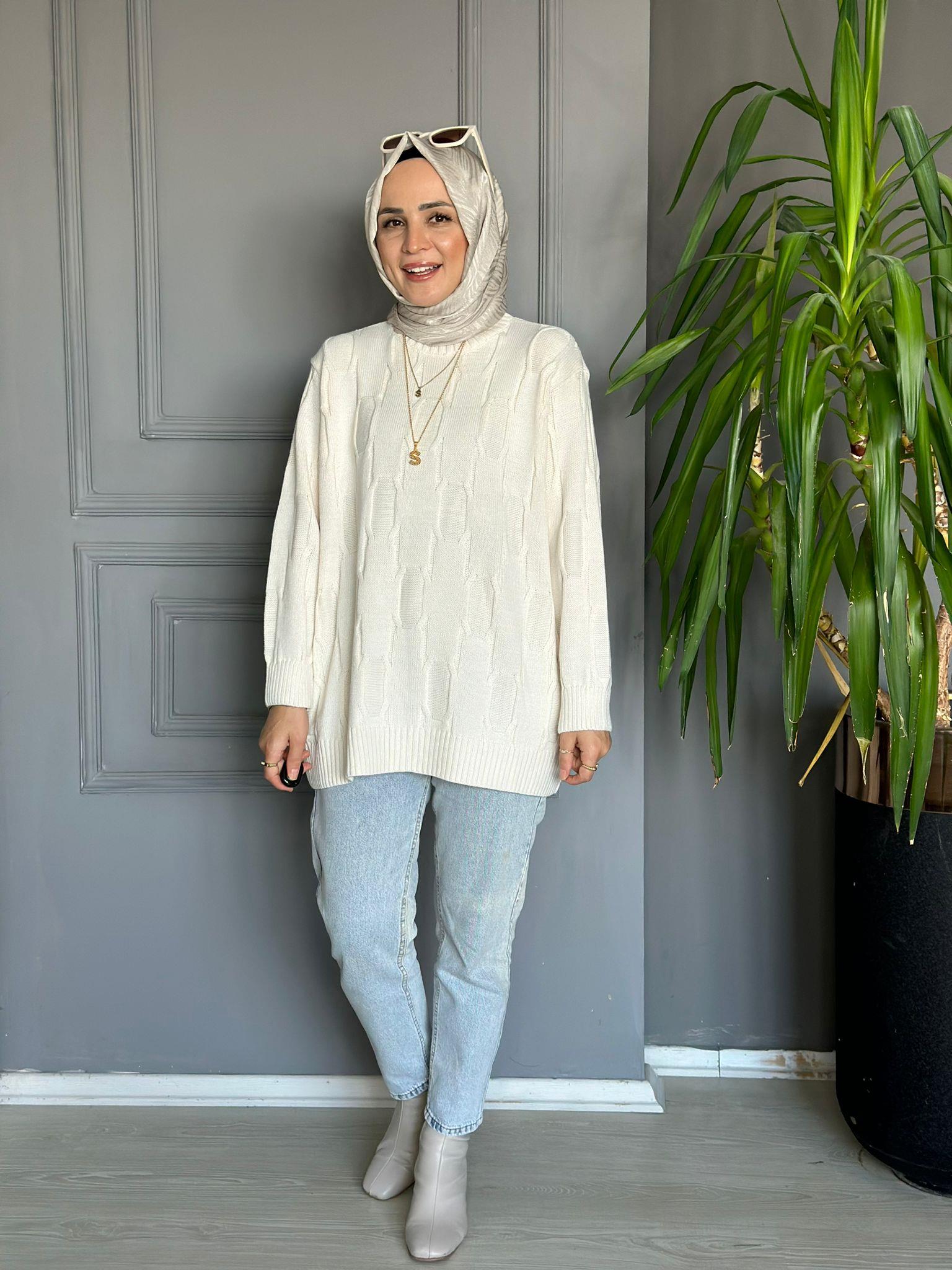 40743 BAKLAVA DESEN KAZAK KREM