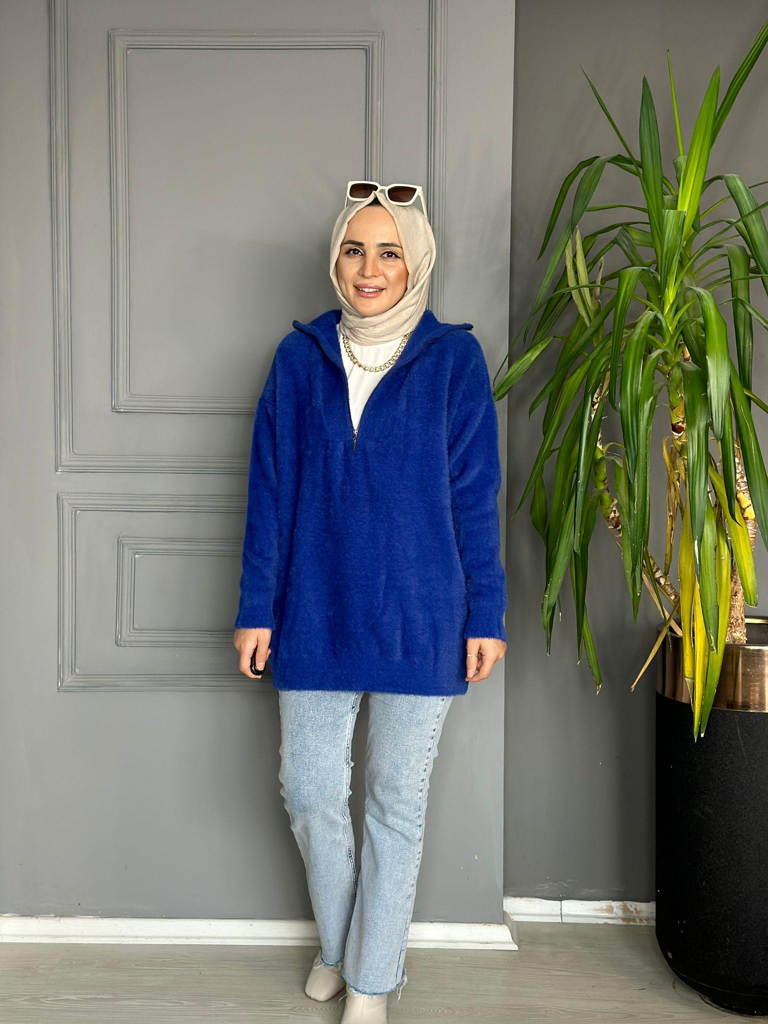 40820 YARIM FERMUAR DETAY KAZAK MAVİ