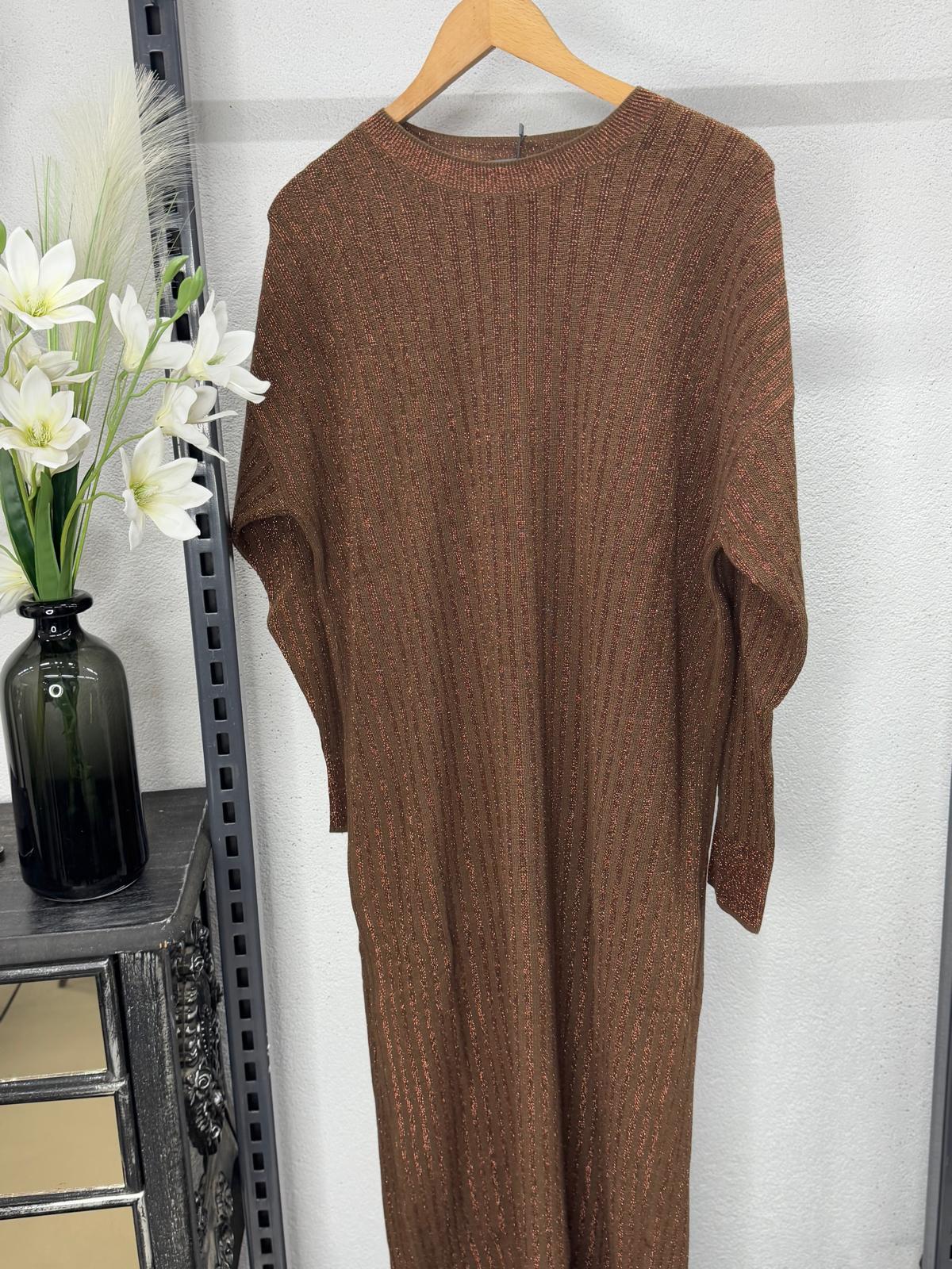 40874 SİMLİ SERİT ELBİSE KAHVERENGİ