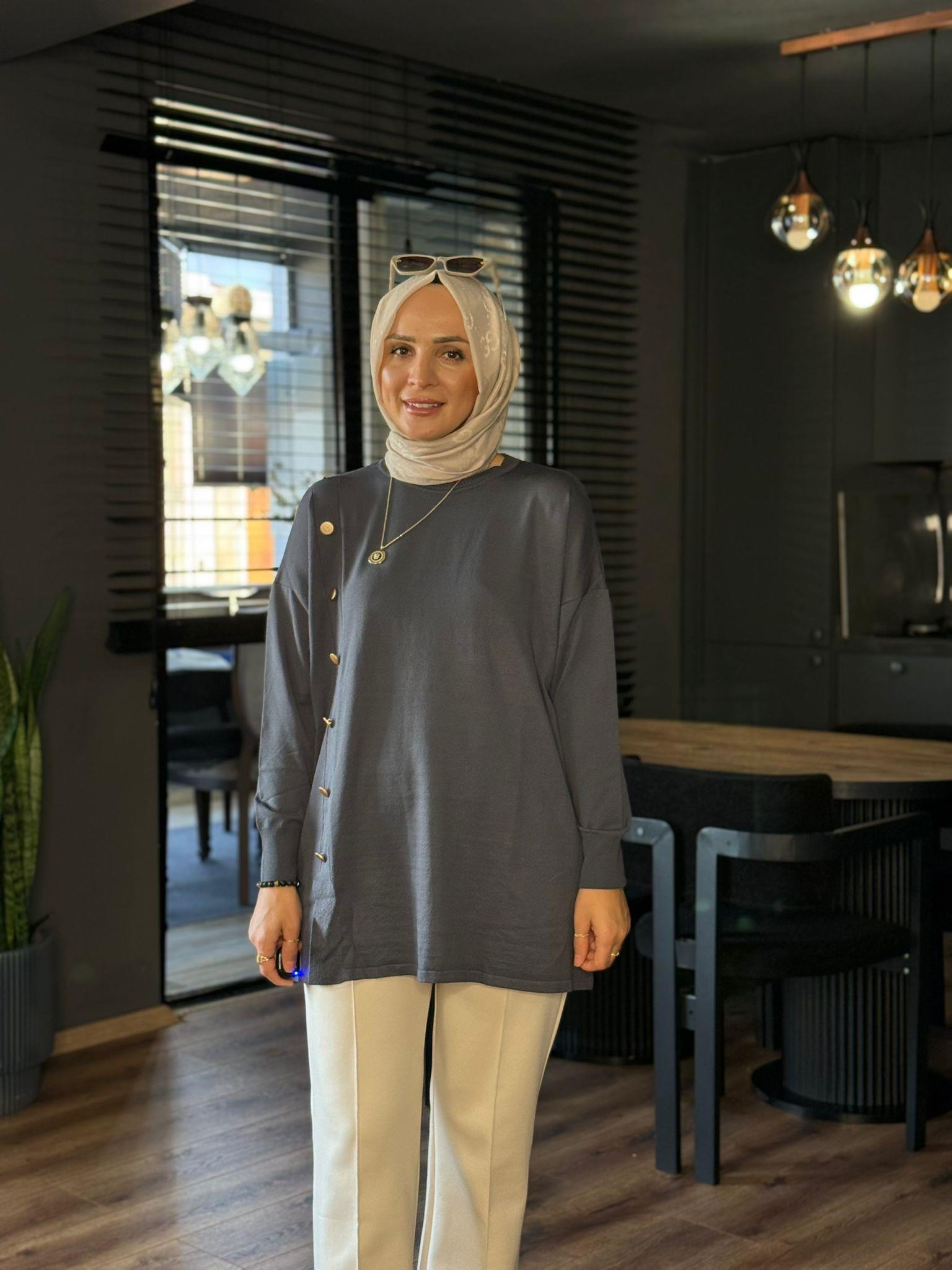 40986 ÇARPRAZ  DÜĞME DETAY MERSERİZE ANRTASİT GRİ 