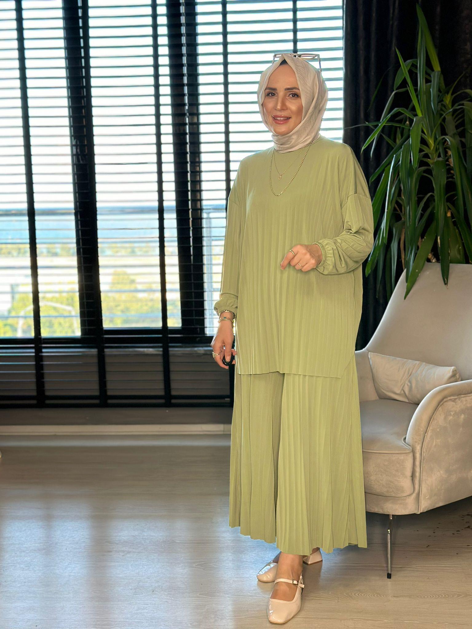 4150 PİLELİ PANTOLON TAKIM MİNT YEŞİL S-M
