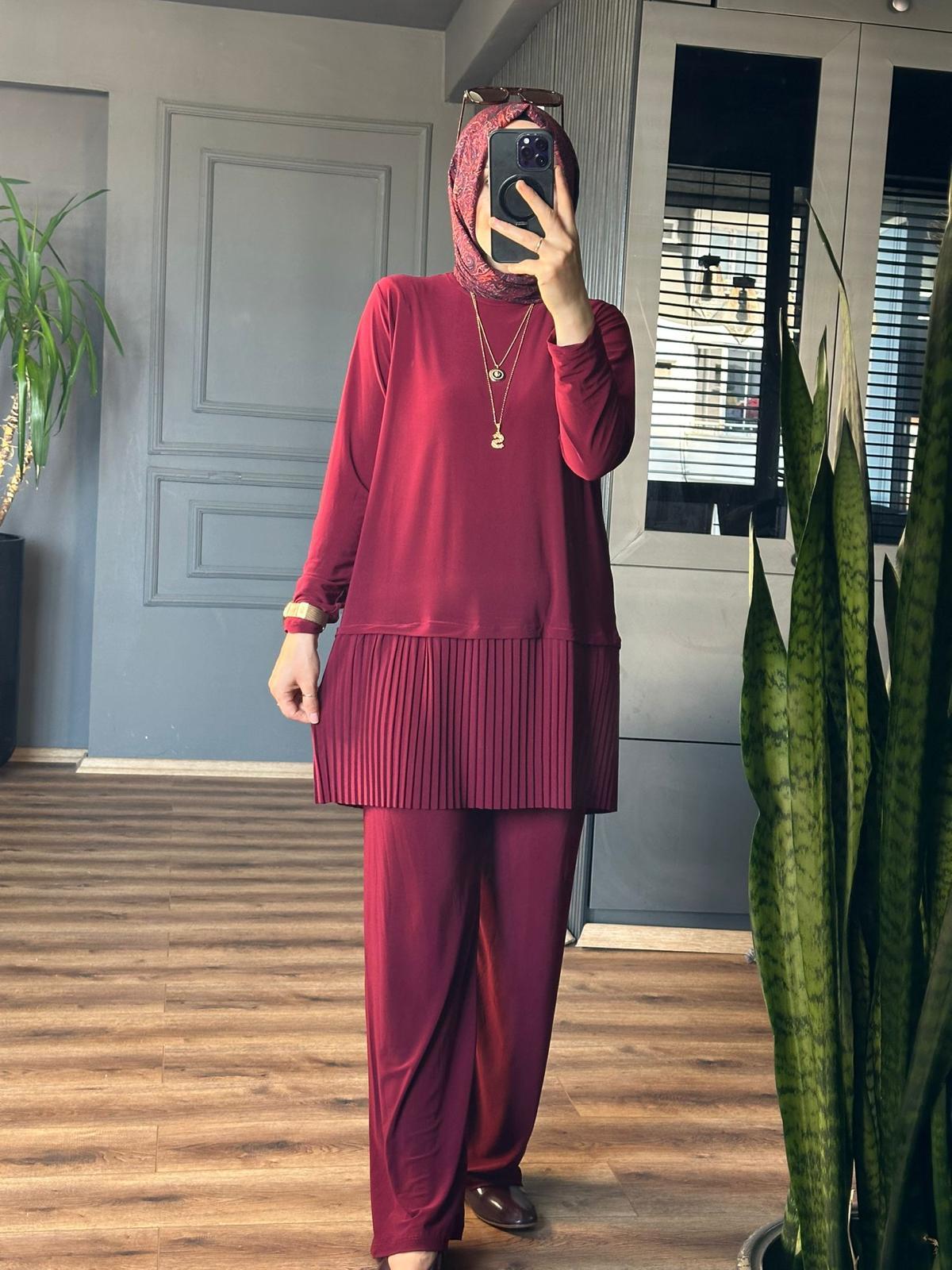 4204 ETEK UCU PİLELİ SANDY TAKIM BORDO 