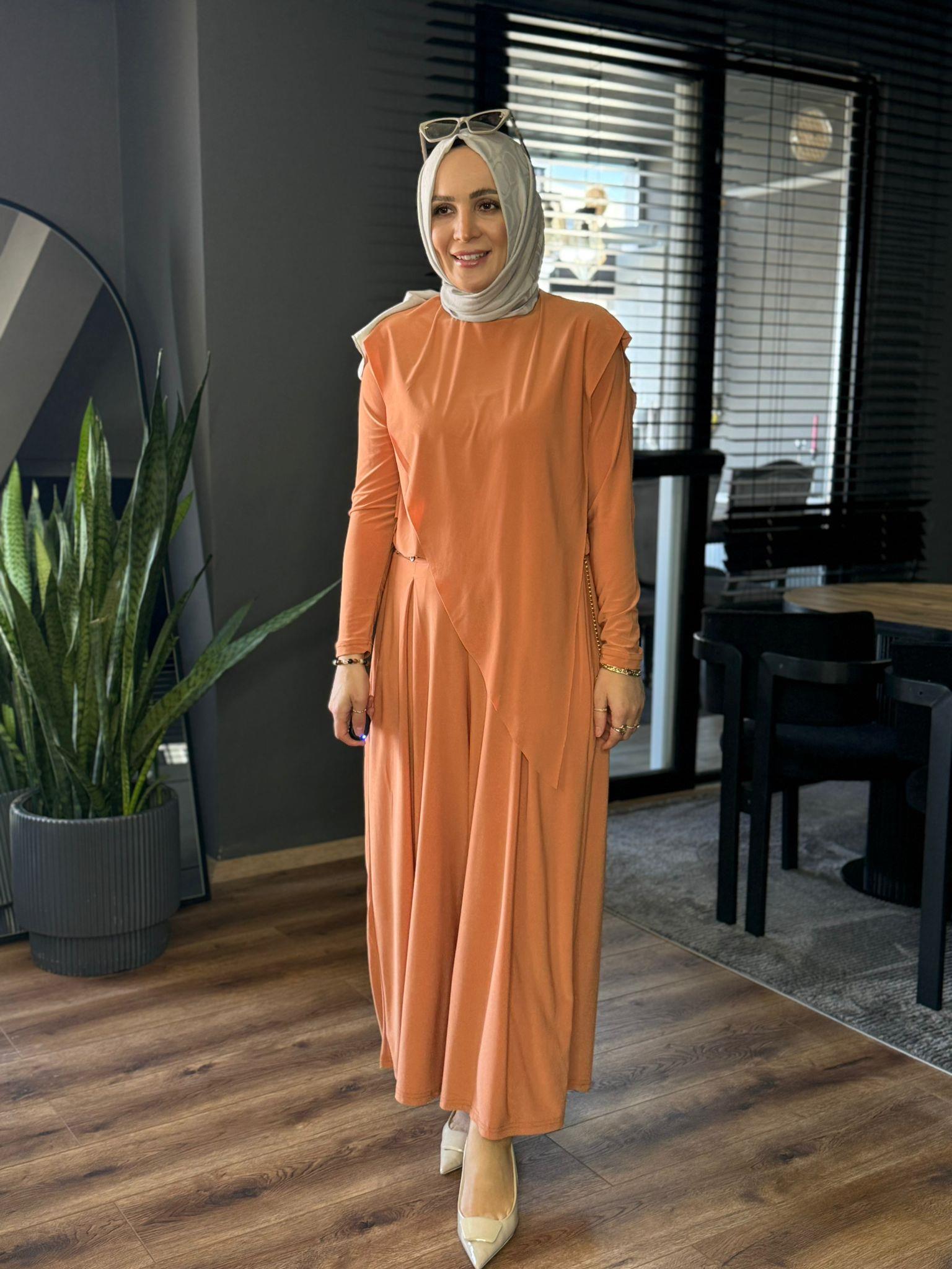 4214 ASİMETRİK TAKIM PASTEL TURUNCU 