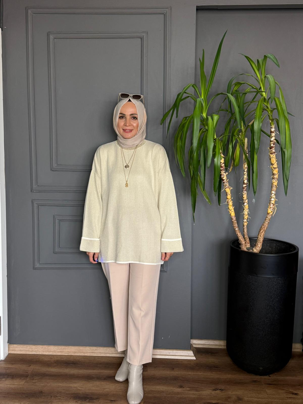 44186 SİMLİ KAZAK EKRU 