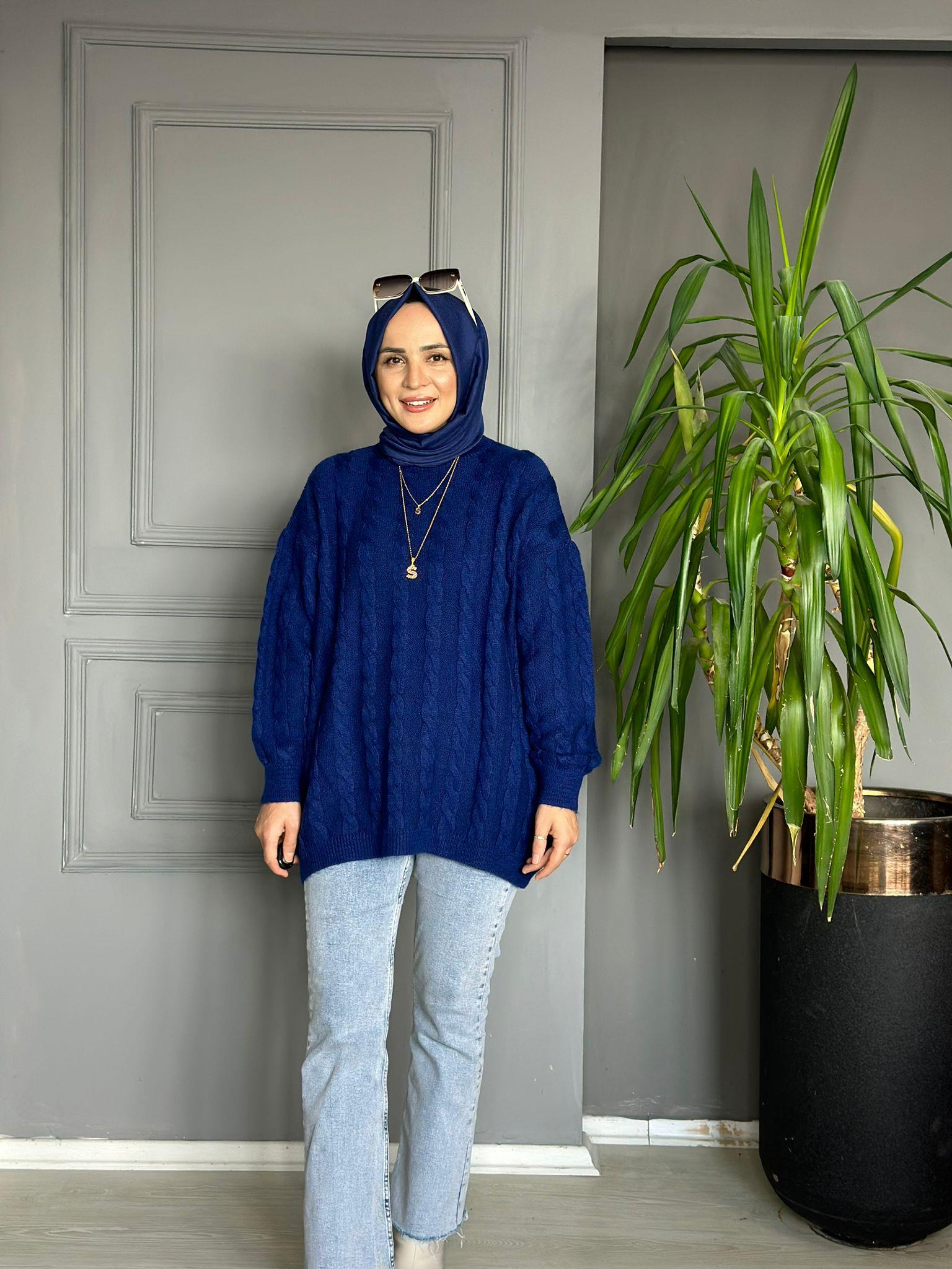 50590 YUMOŞ ÖRGÜ KAZAK SAKS MAVİ