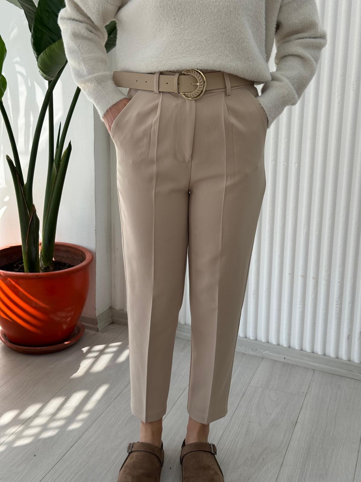 50710 KEMERLİ KUMAŞ PANTOLON KREM 