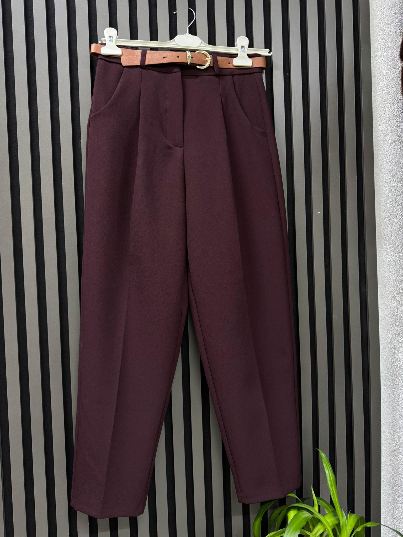 50938 BORDO KEMERLİ HAVUÇ PANTOLON S